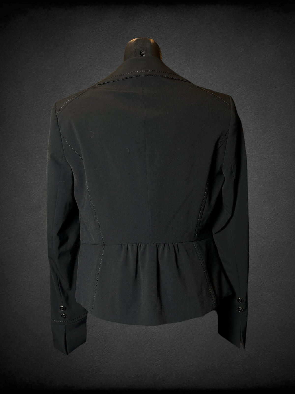 M W&B black blazer with buttons on front, and faux pockets