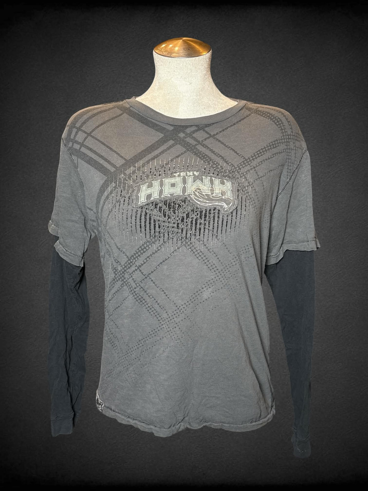 L Tony Hawk Y2K layered long-sleeve shirt with “Tony Hawk” graphic on front