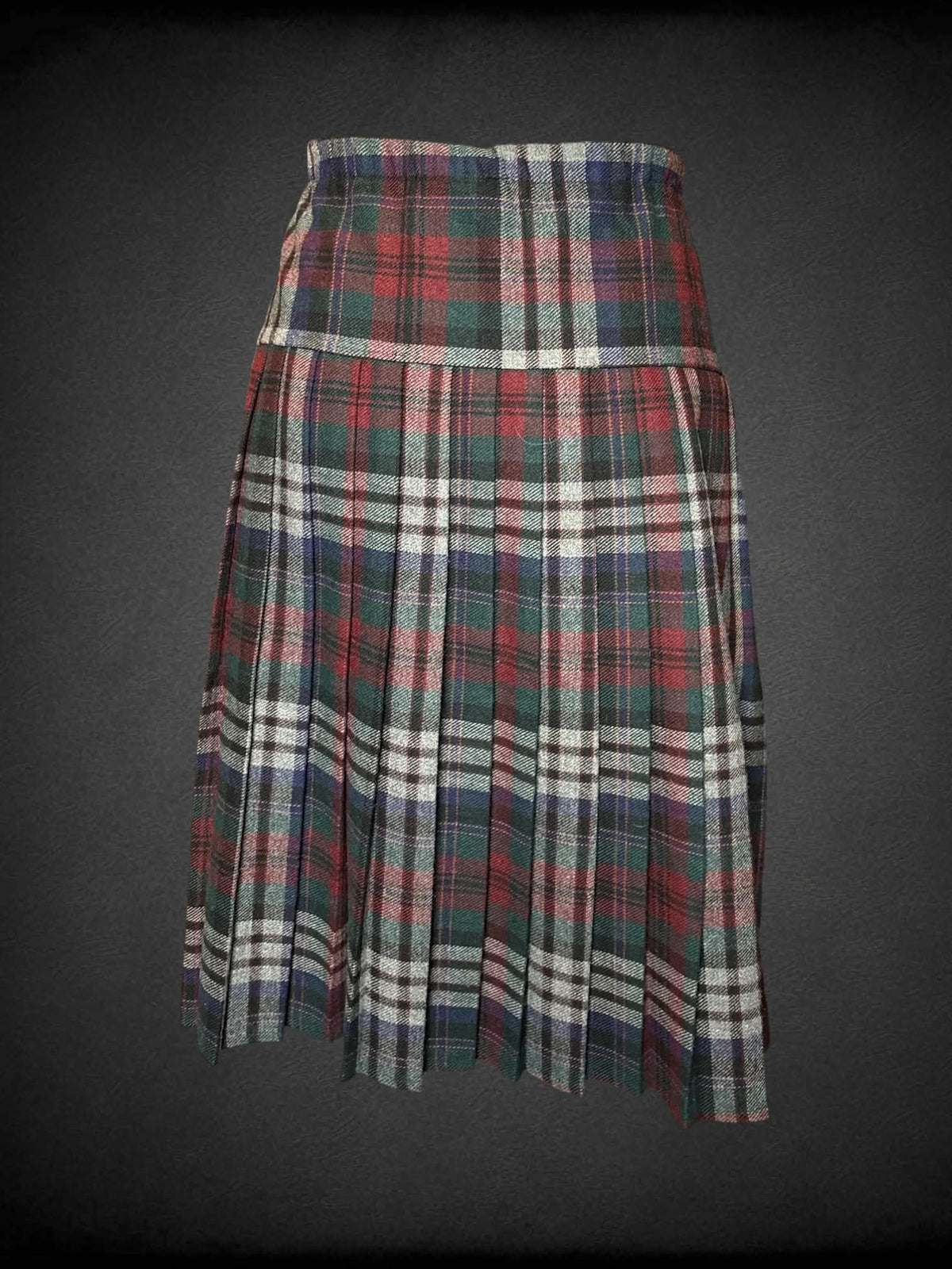 1X Ma Mére vintage plaid wool skirt with pleated design, and stretch waist