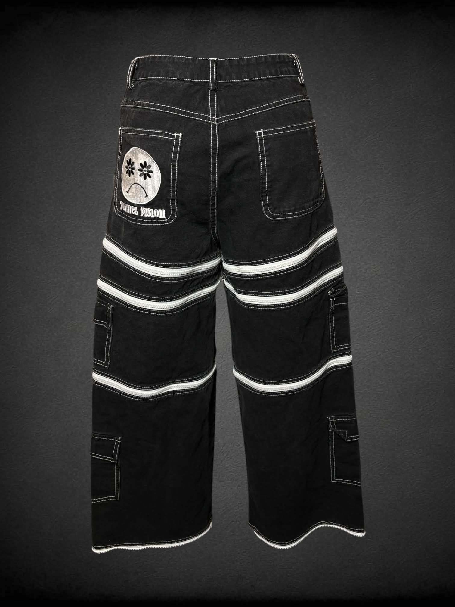 S Tunnel Vision black high-waisted adjustable zip-up pants/shorts with side pockets
