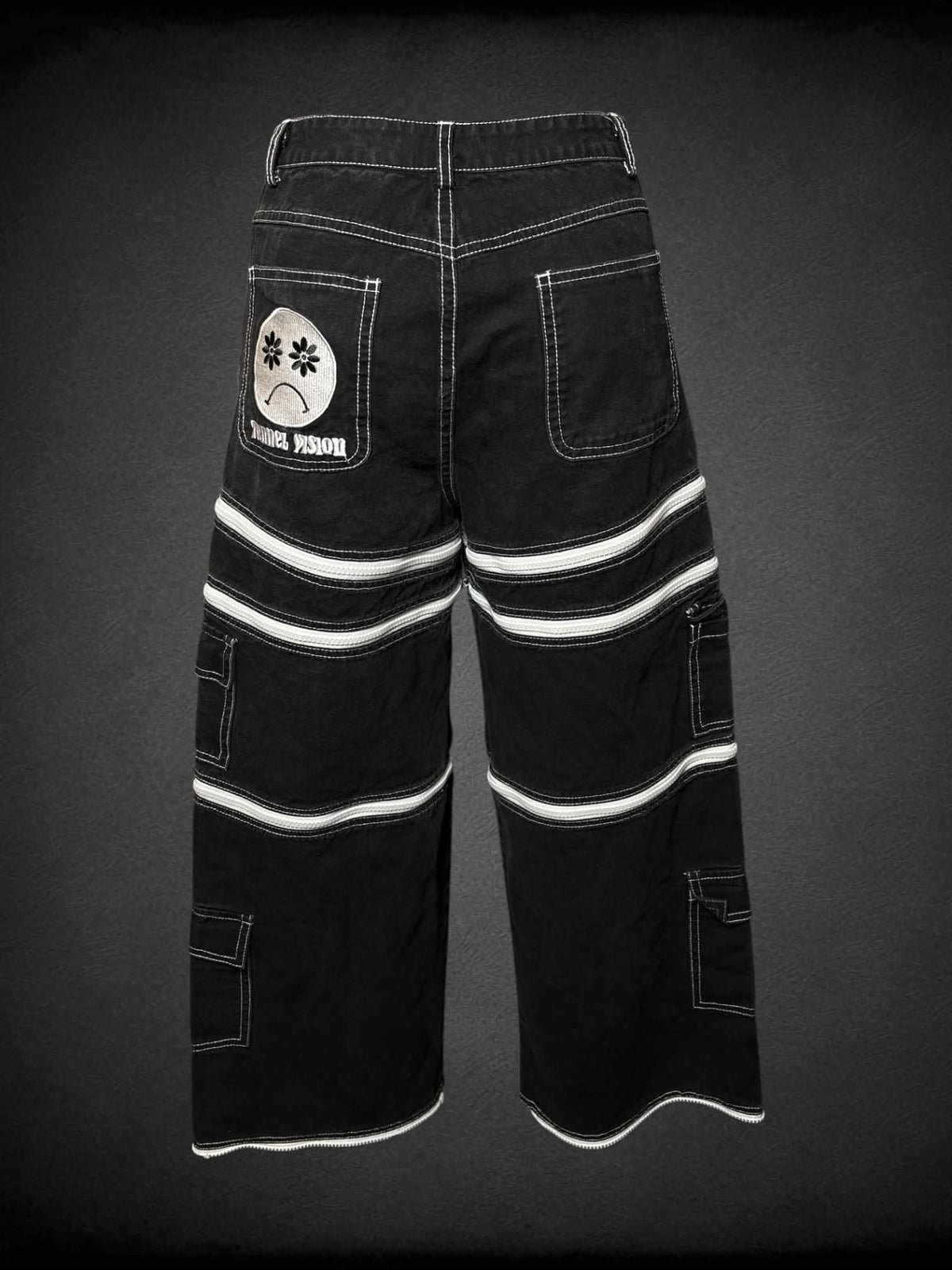 S Tunnel Vision black high-waisted adjustable zip-up pants/shorts with side pockets