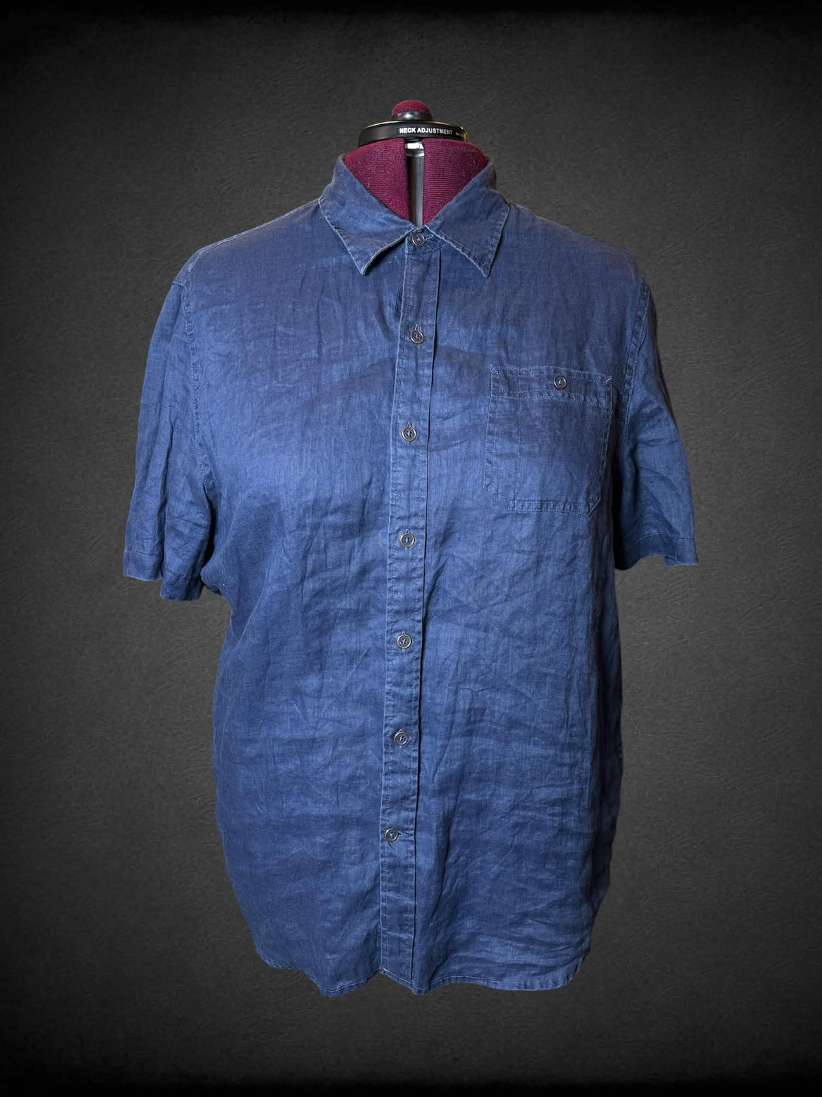 2X Nat Nast blue linen button-up shirt with pocket on front