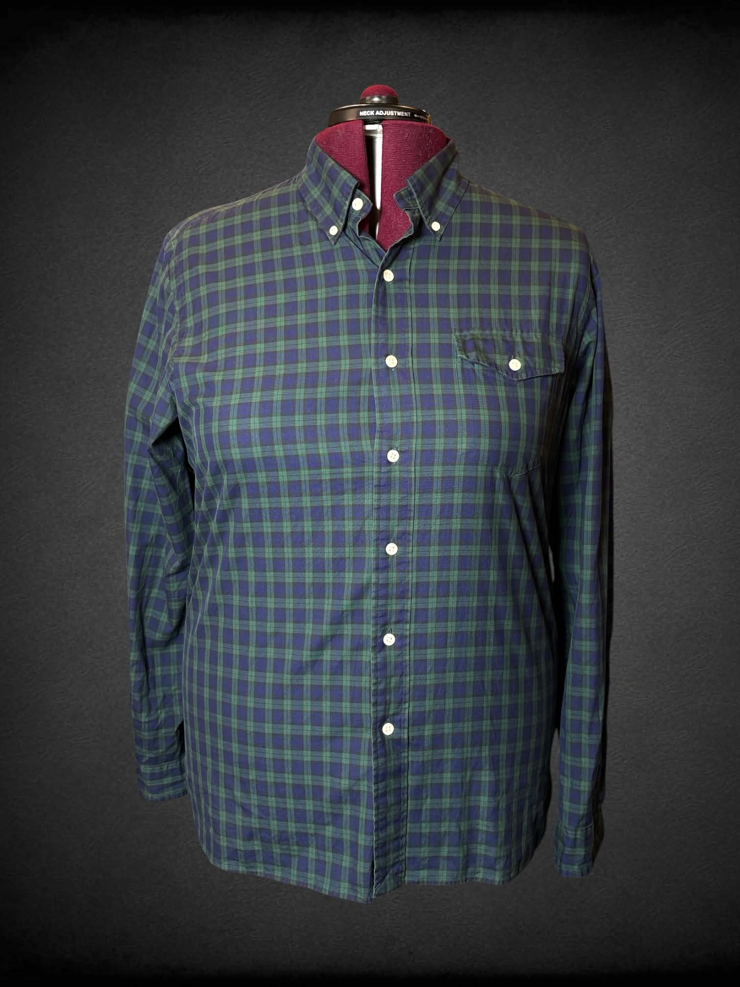 2X Ralph Lauren blue & green plaid button-down shirt with pocket on front