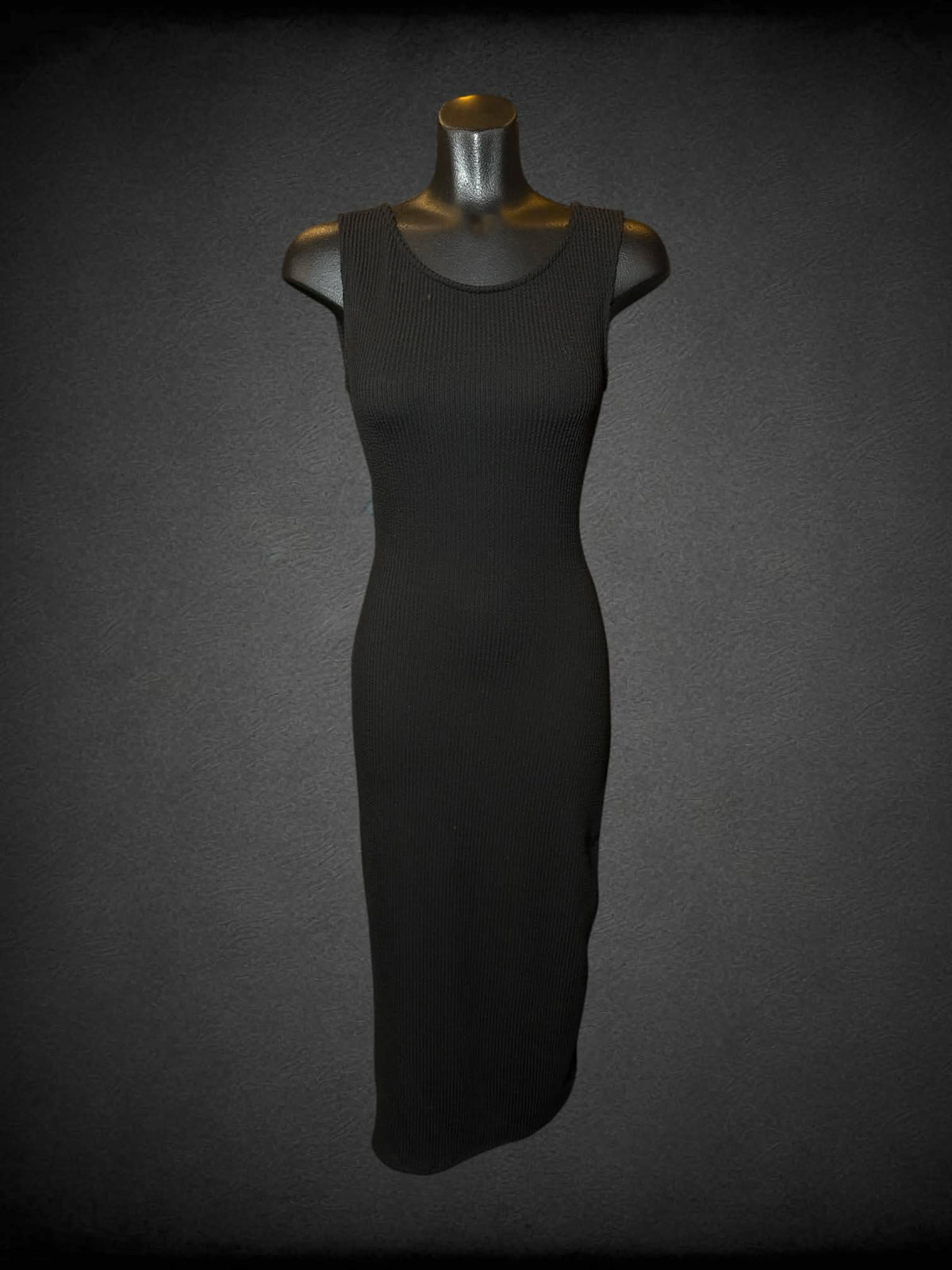 M Antistar black textured ribbed dress with cut out design on back