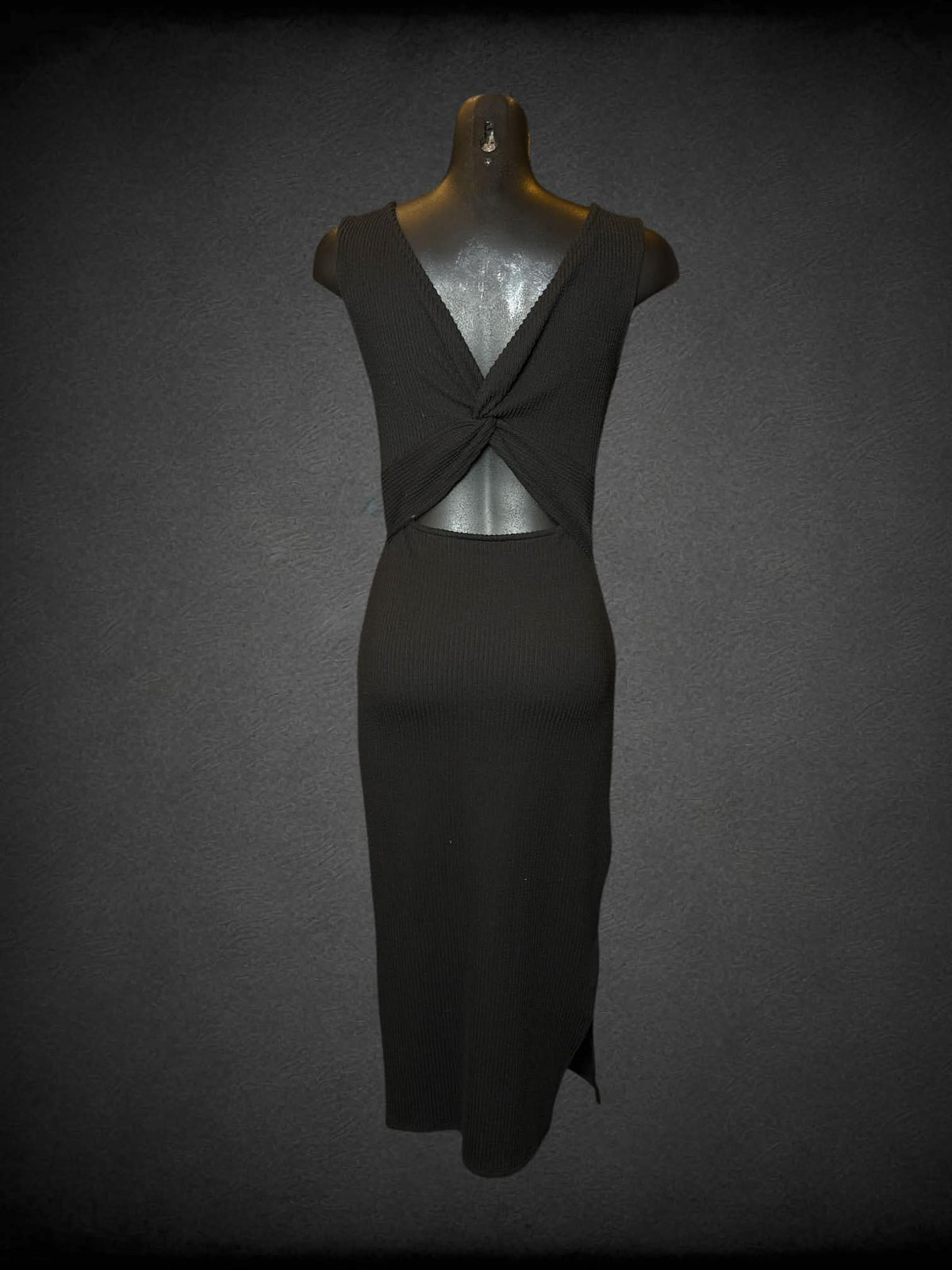 M Antistar black textured ribbed dress with cut out design on back