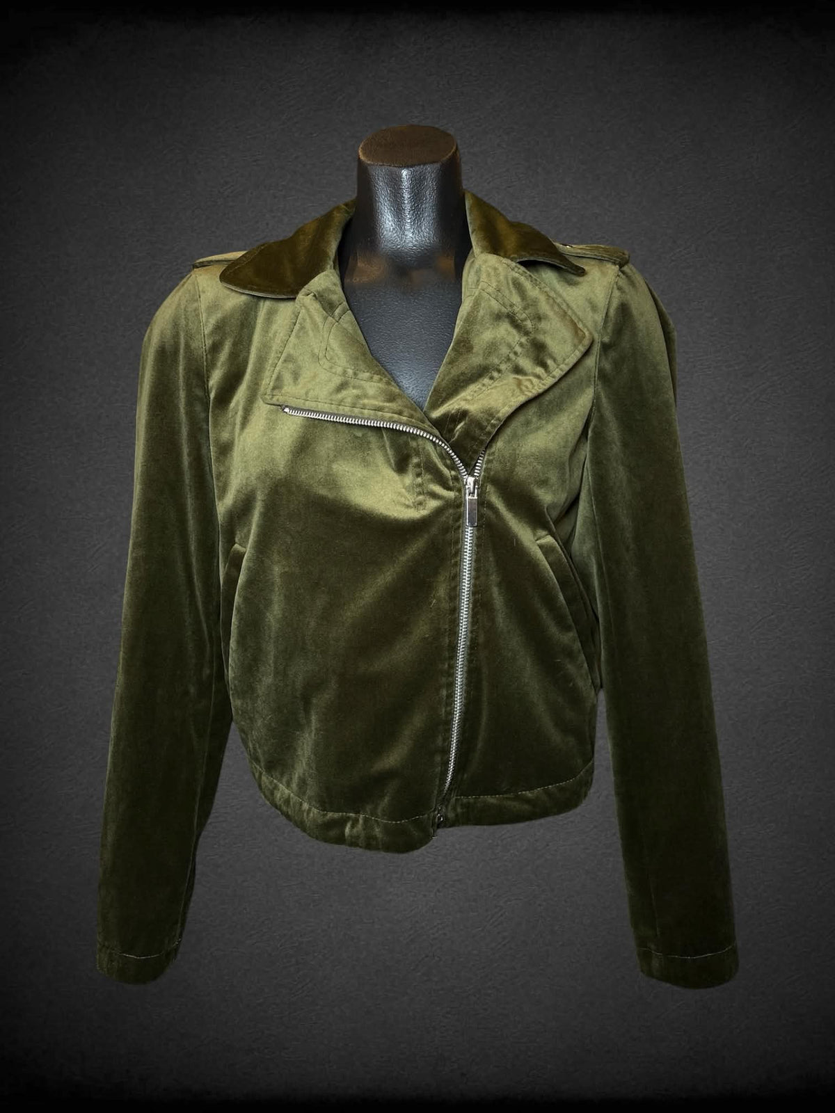 M Lauren Conrad olive green velour cropped zip-up jacket