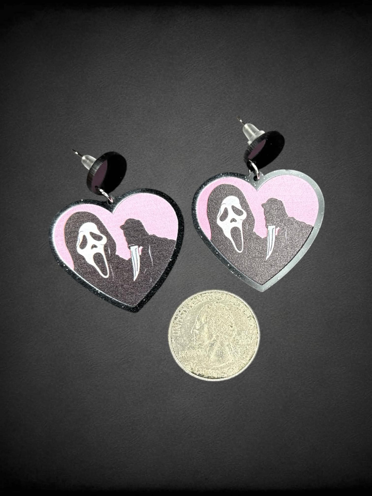 Heart shaped Scream “Ghost Face” earrings