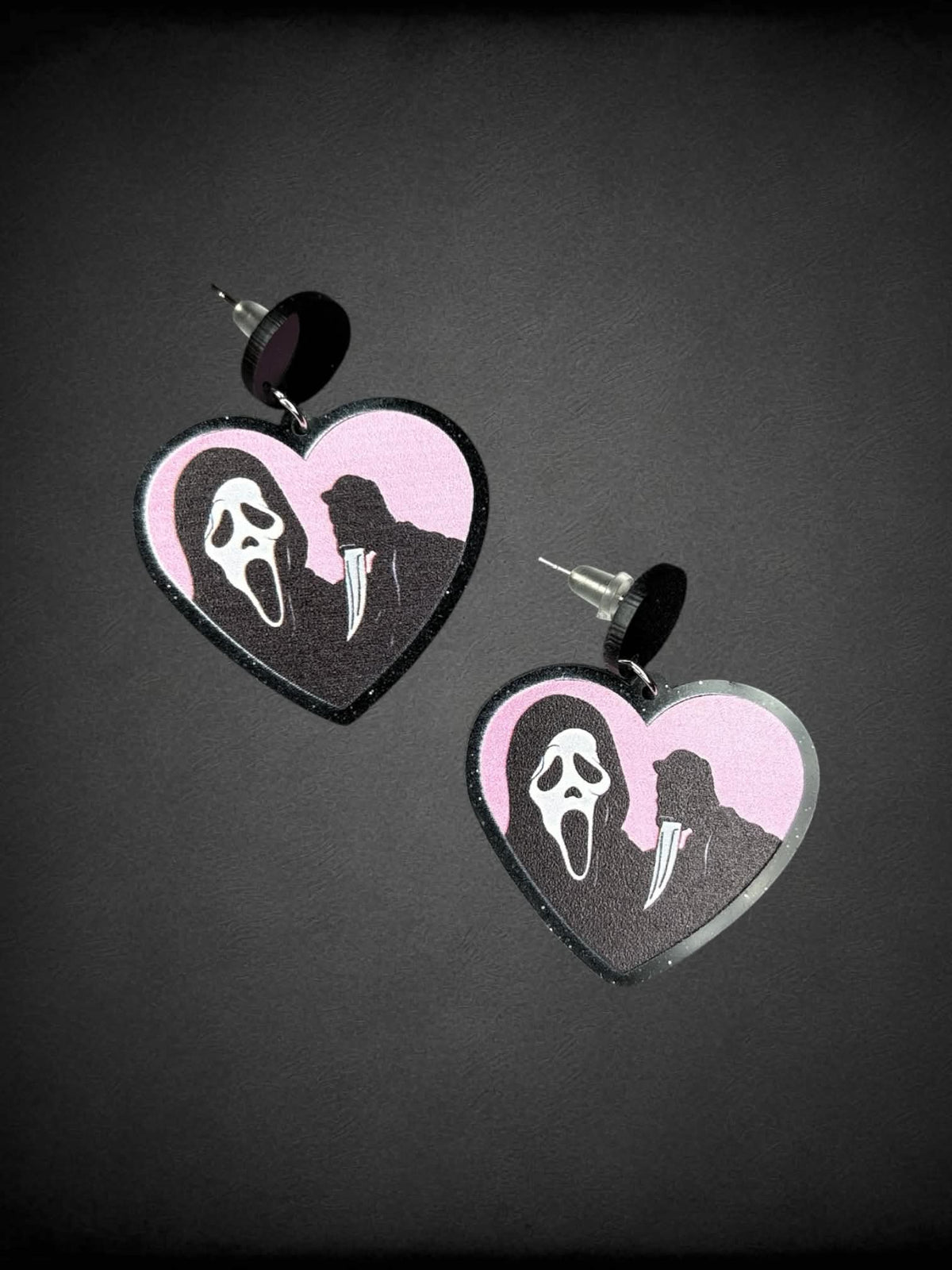 Heart shaped Scream “Ghost Face” earrings
