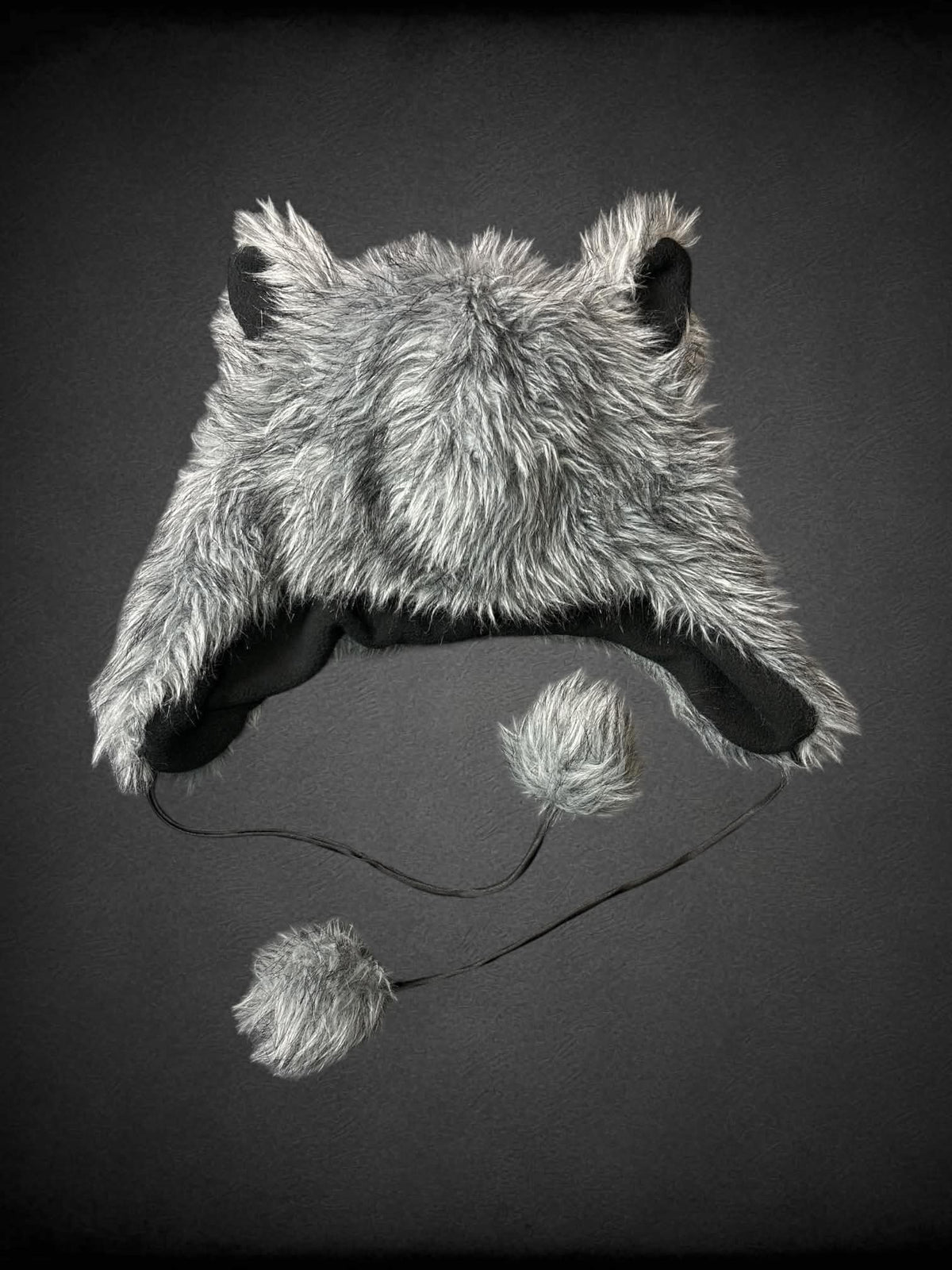 Grey fuzzy wolf winter hat