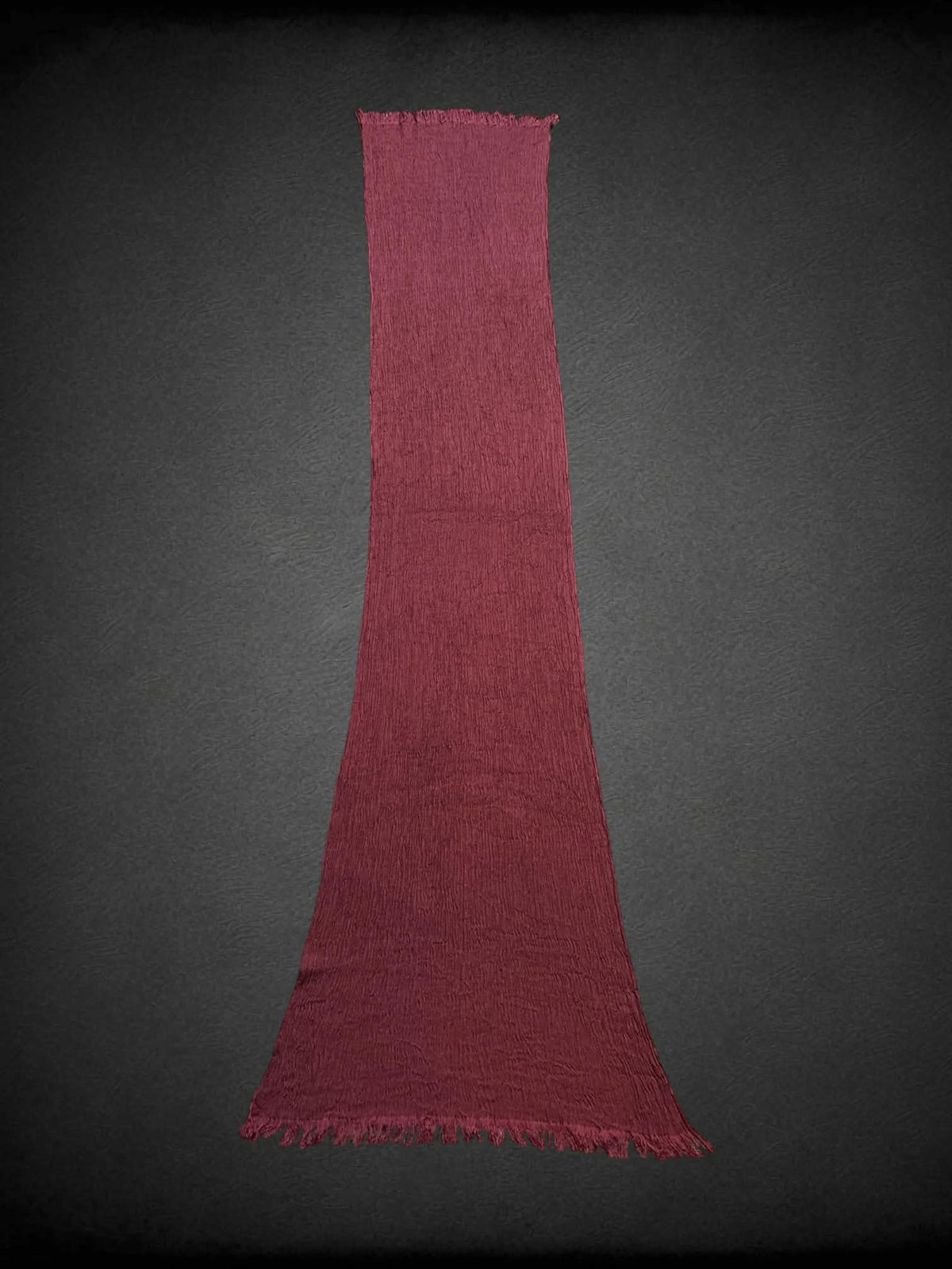 16 x 74 inch maroon pleated scarf with tassel hemline