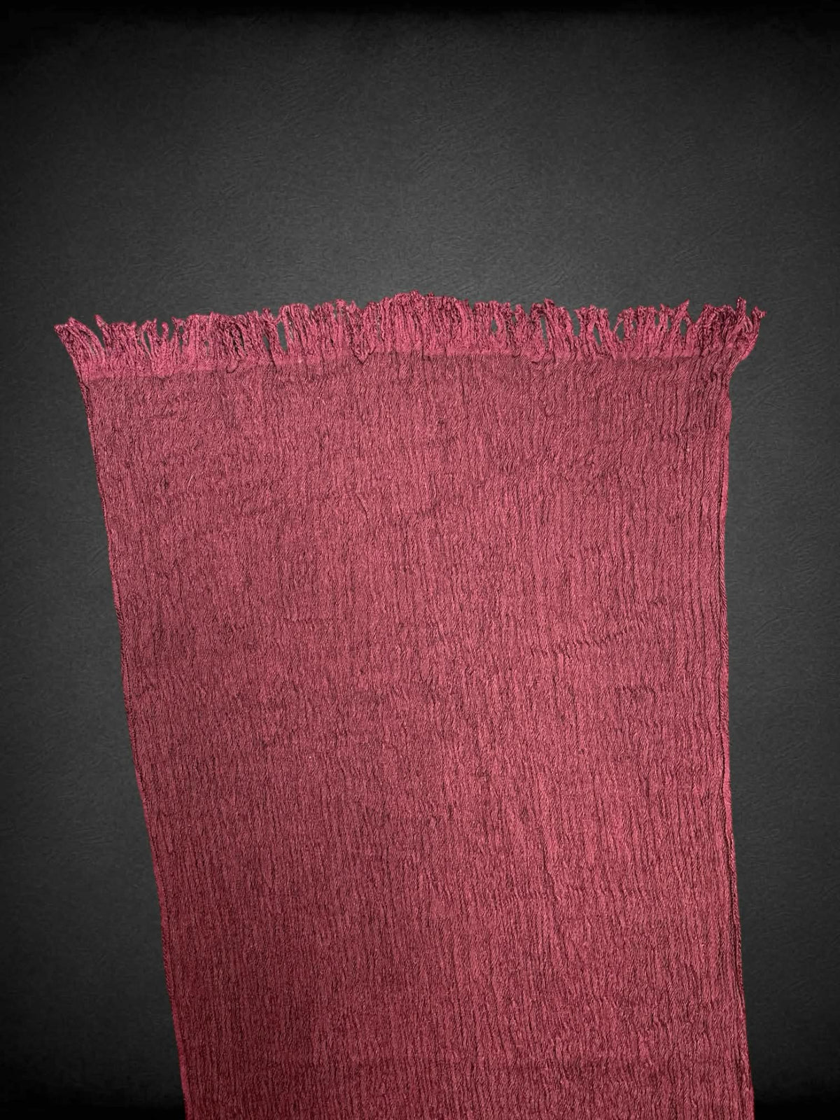16 x 74 inch maroon pleated scarf with tassel hemline