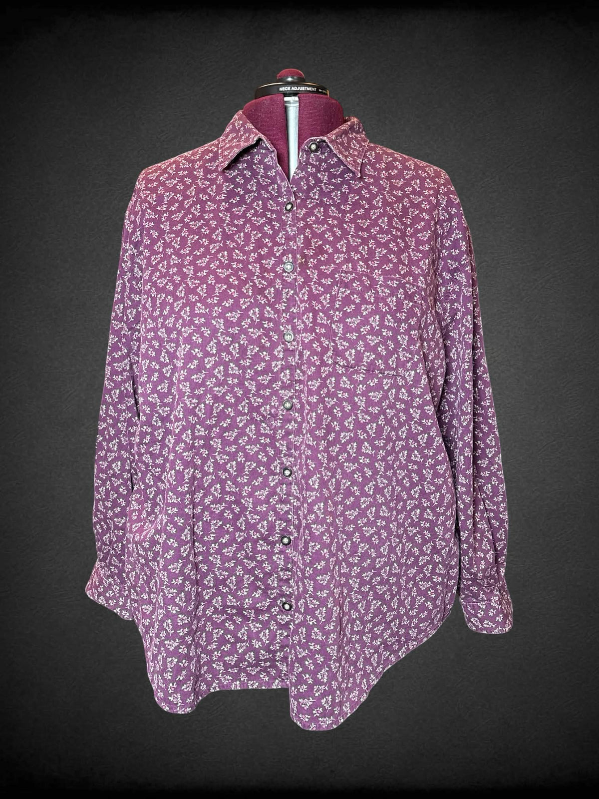 3X Sonoma purple ribbed button-up top with floral pattern, and pocket on front