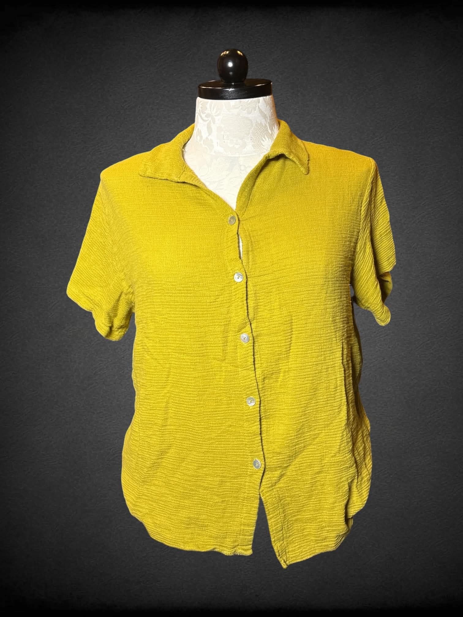 0X Blanca green button-up knit top