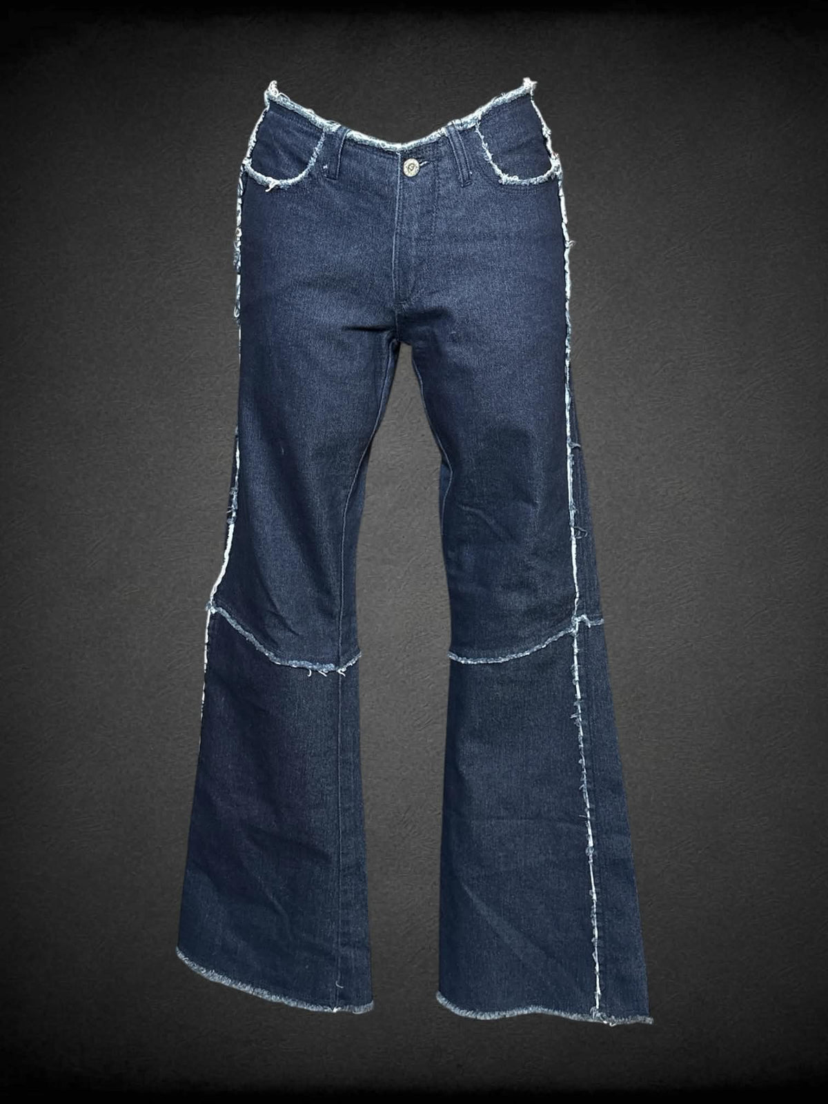 S Lazer Jeans Y2K dark blue low-rise flare jeans with distressed design