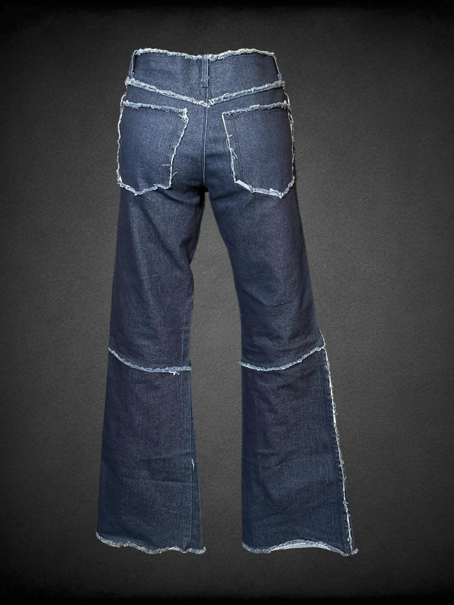 S Lazer Jeans Y2K dark blue low-rise flare jeans with distressed design