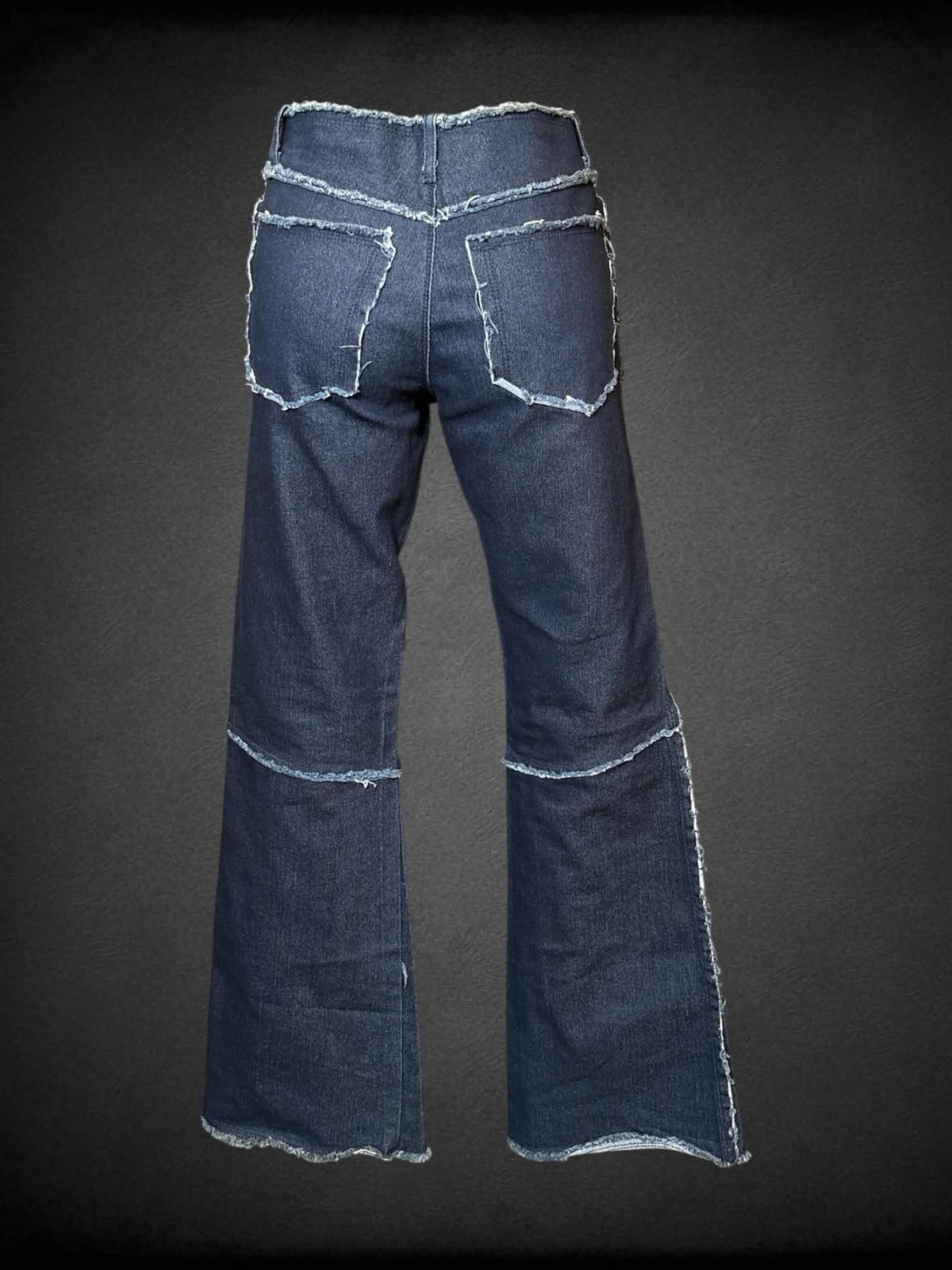 S Lazer Jeans Y2K dark blue low-rise flare jeans with distressed design