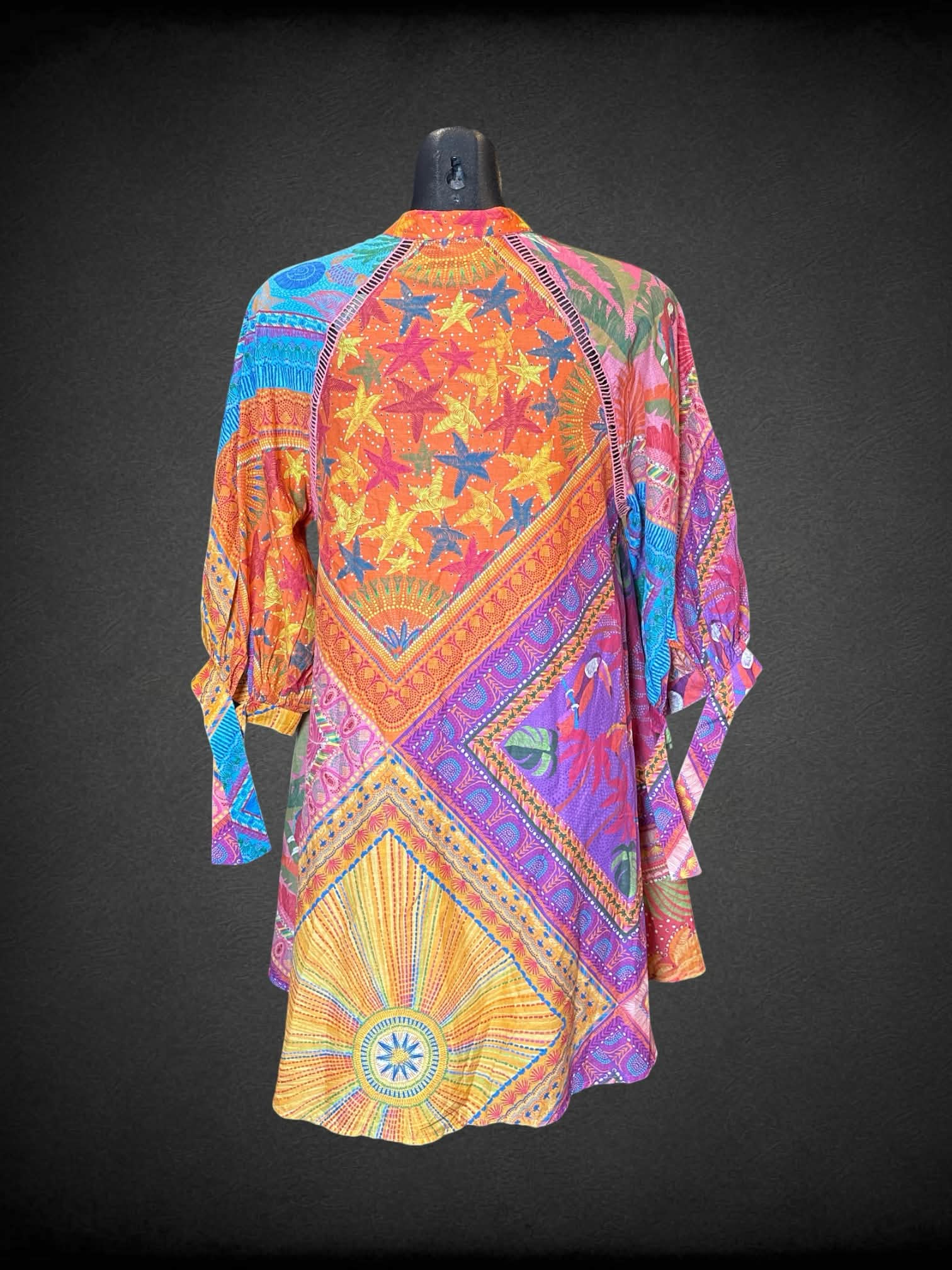 M Farm NWT designer orange button-up dress with colorful tropical patterns