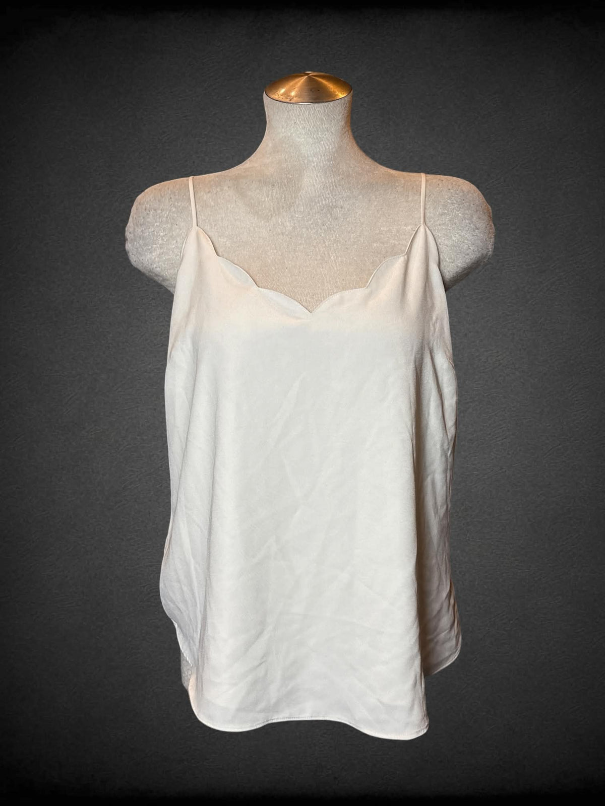 L J. Crew white cami top with scalloped design on front, and adjustable straps