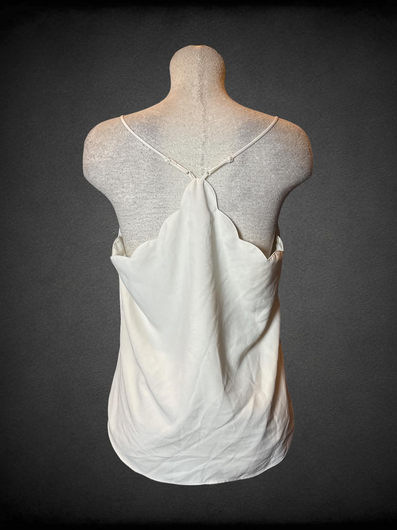 L J. Crew white cami top with scalloped design on front, and adjustable straps