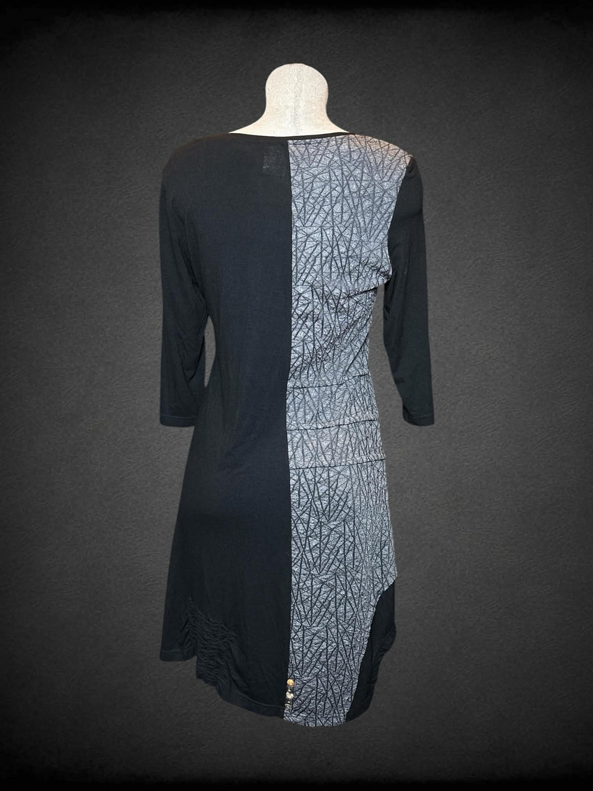 L Dzhavael black and grey button-up dress with pockets, and textured design on front