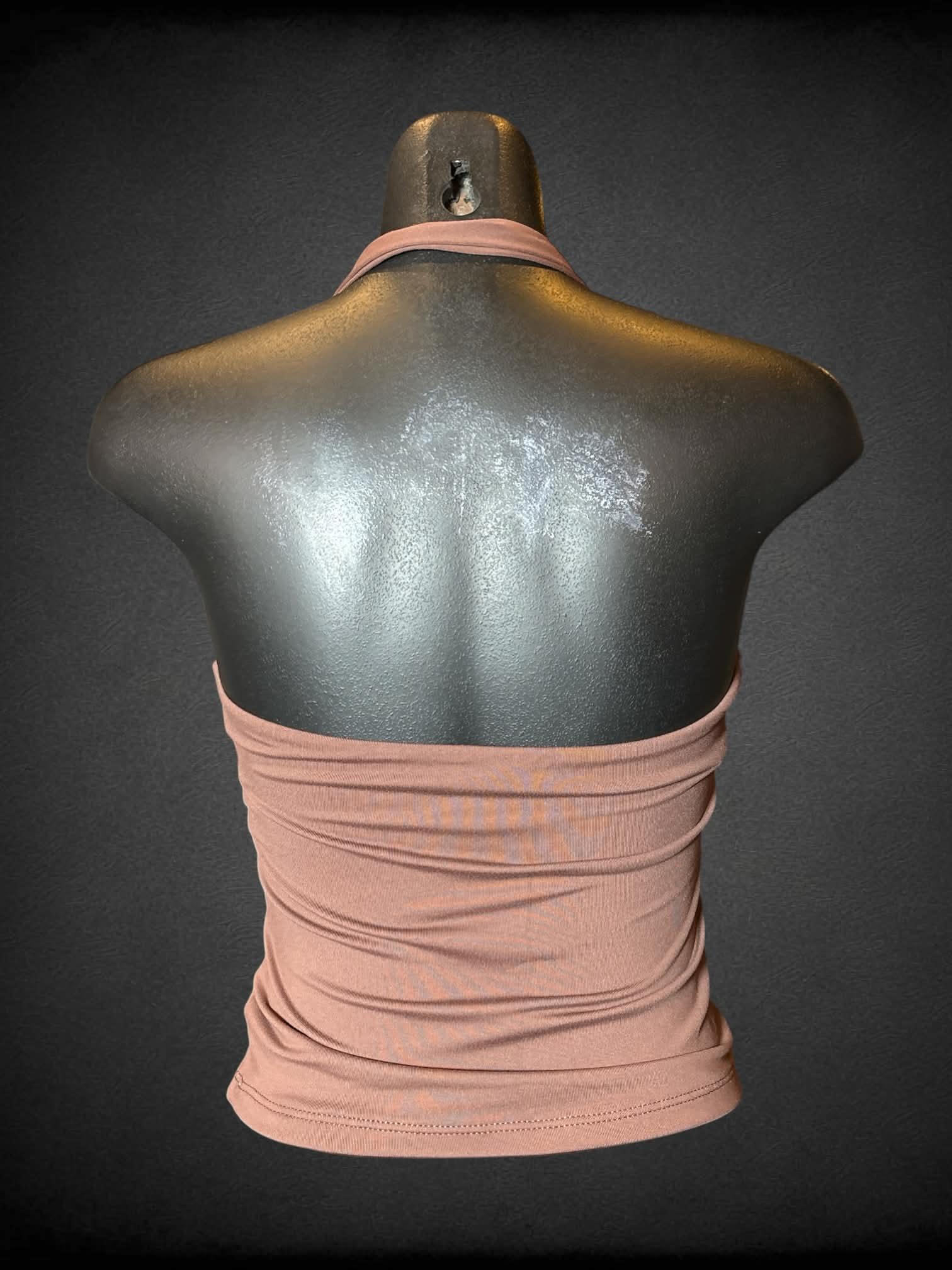 S Pink Rose brown halter top with decorative gold charm