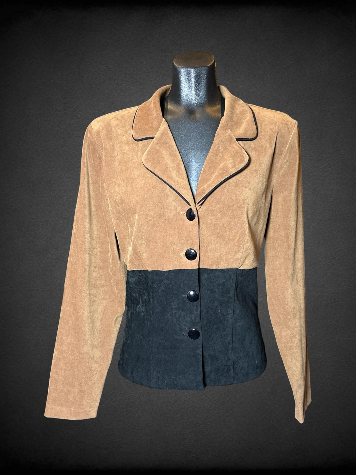 M Frederick’s of Hollywood vintage brown & black “suede-like” blazer with buttons on front