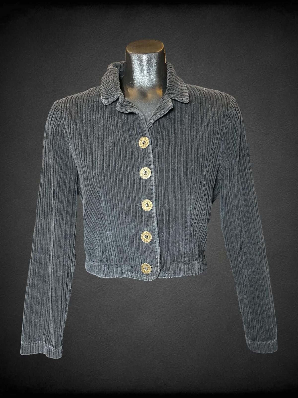 M Chico’s Design vintage grey ribbed cropped jacket with buttons on front