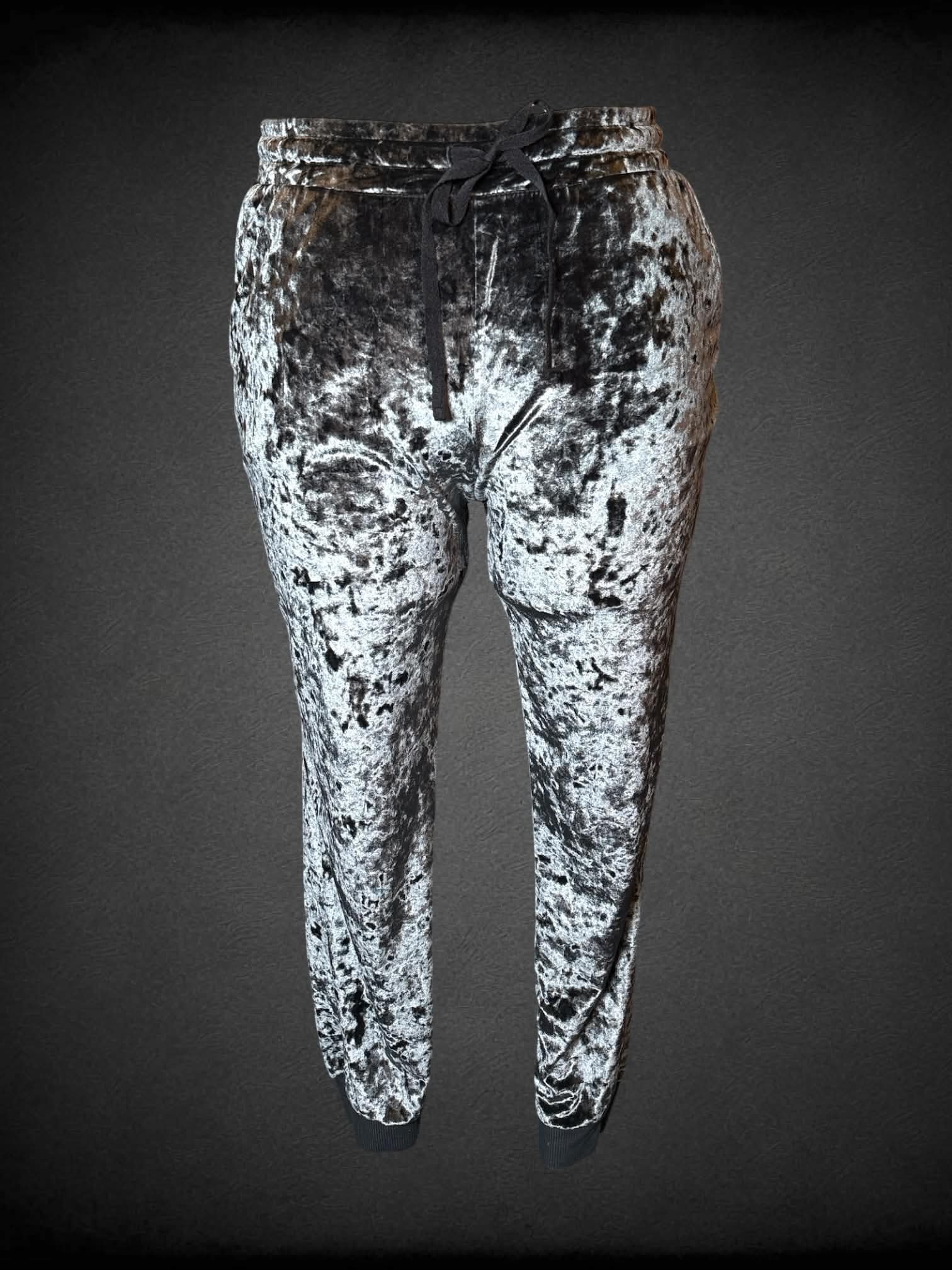 XL Secret Treasures silver crushed velvet sweat pants with stretch waist