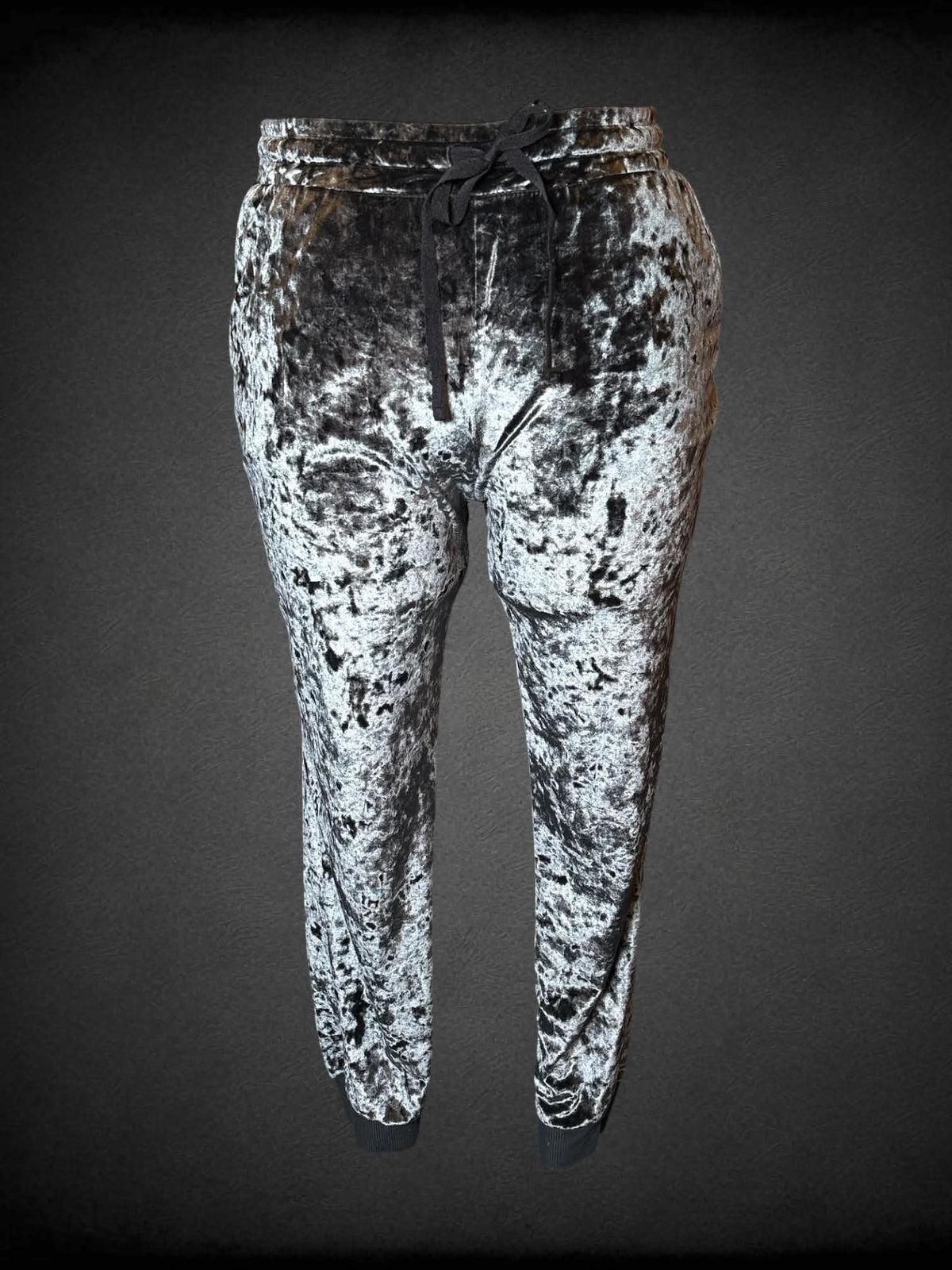 XL Secret Treasures silver crushed velvet sweat pants with stretch waist