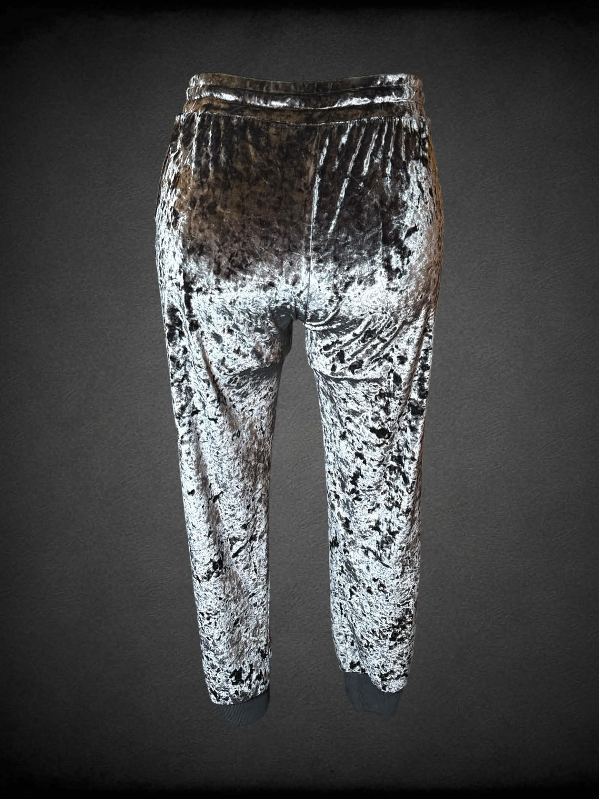 XL Secret Treasures silver crushed velvet sweat pants with stretch waist