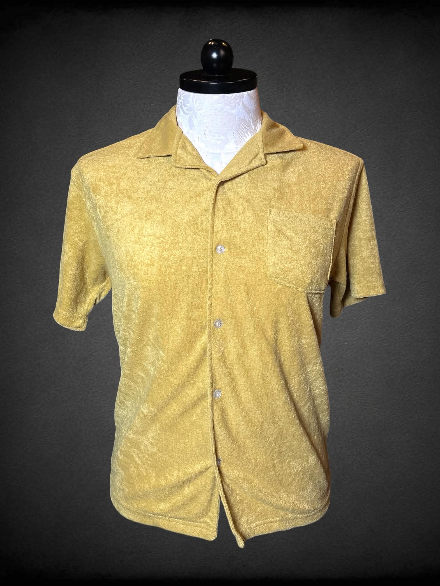0X Super Massive mustard yellow button-up shirt with “towel-like” texture