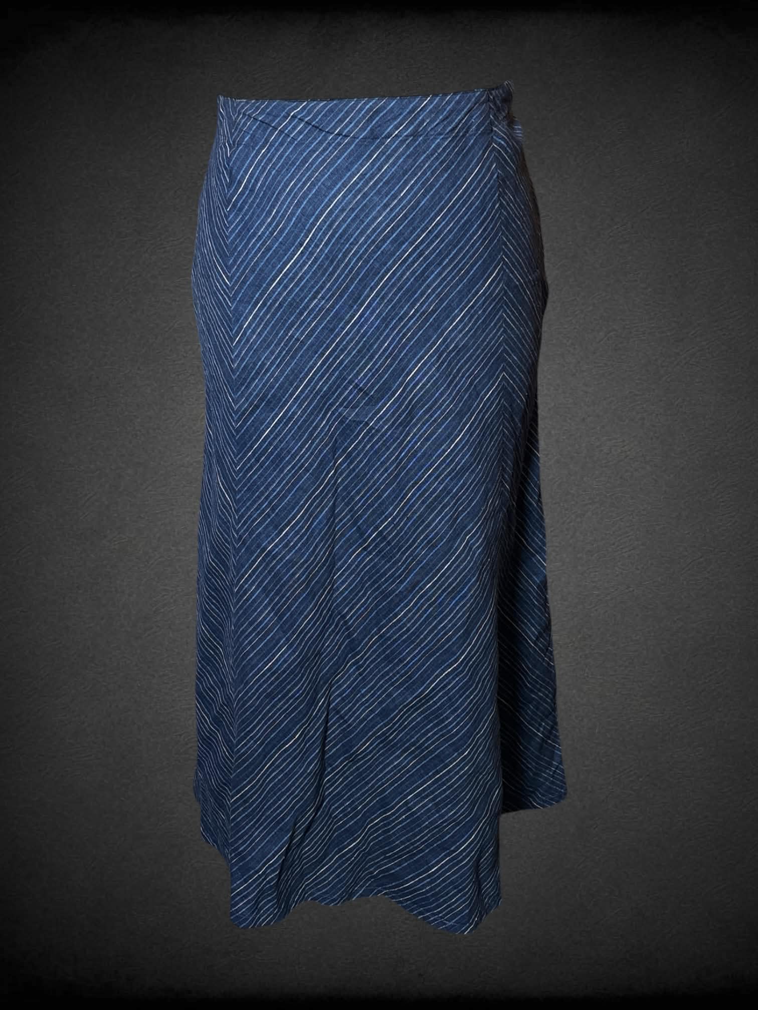 0X J. Jill blue linen skirt with diagonal striped design, and zipper on side