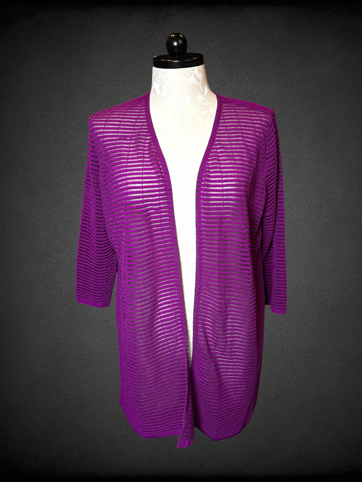 1X Alfani purple sheer striped cardigan