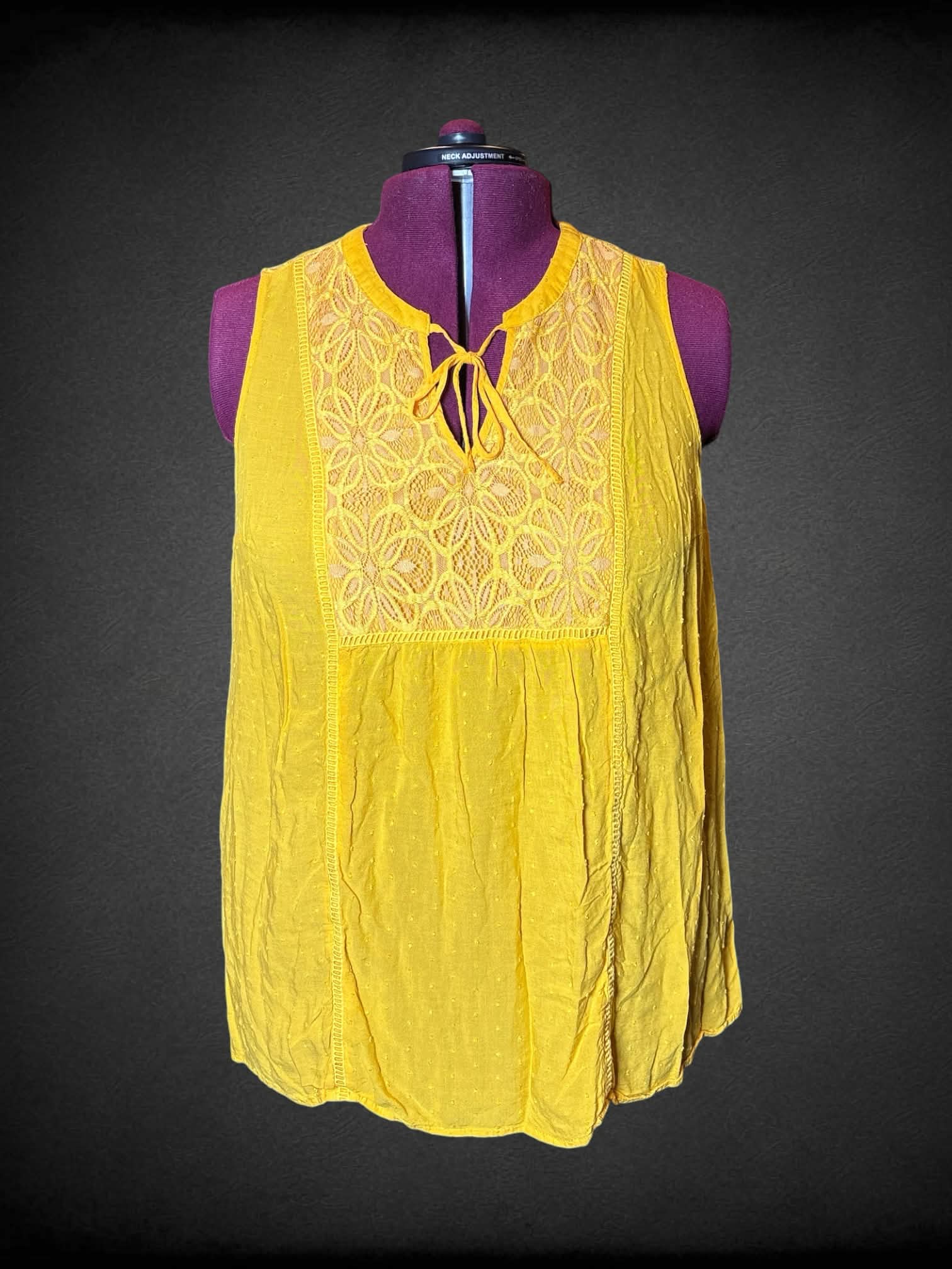 2X Torrid yellow flowy blouse with embroidered floral design