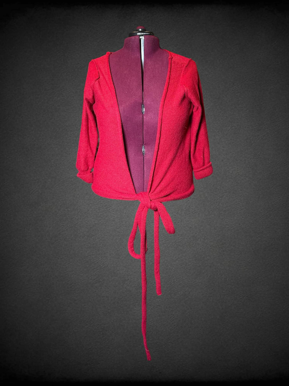 2X red knit cardigan with tie up design on front