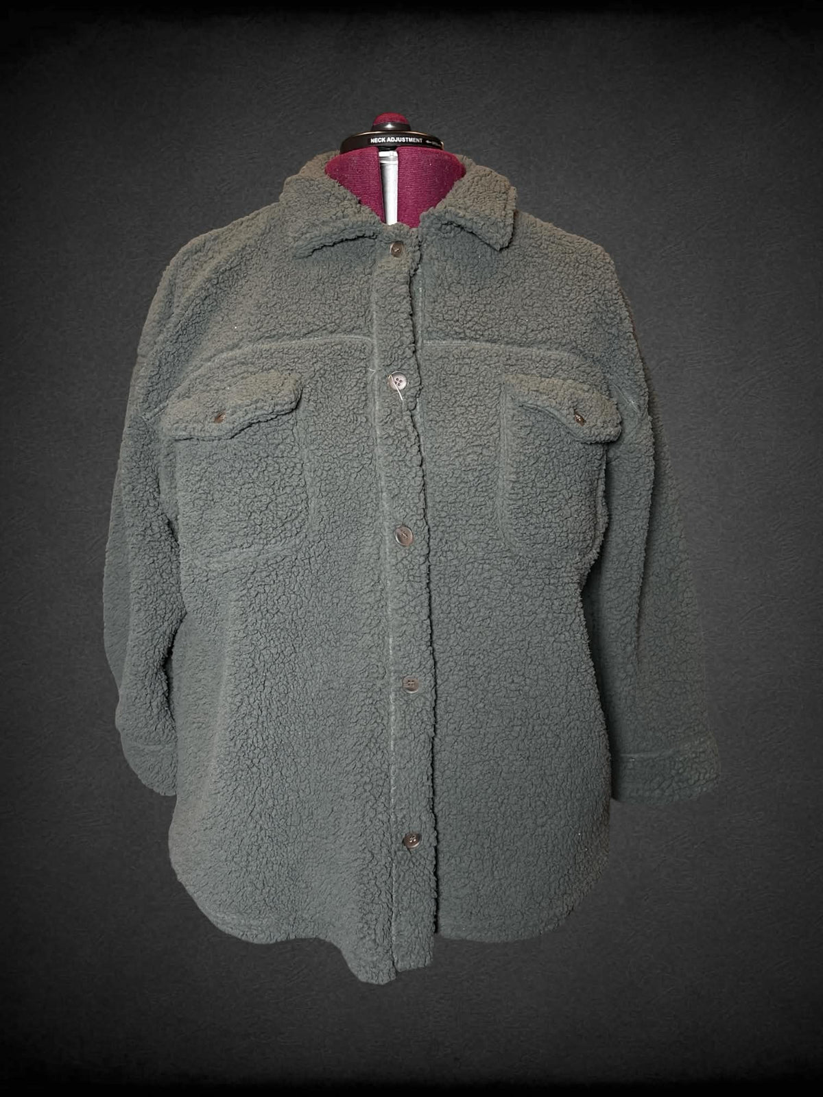 3X 32° Heat NWT green fuzzy button-up coat with pockets on front