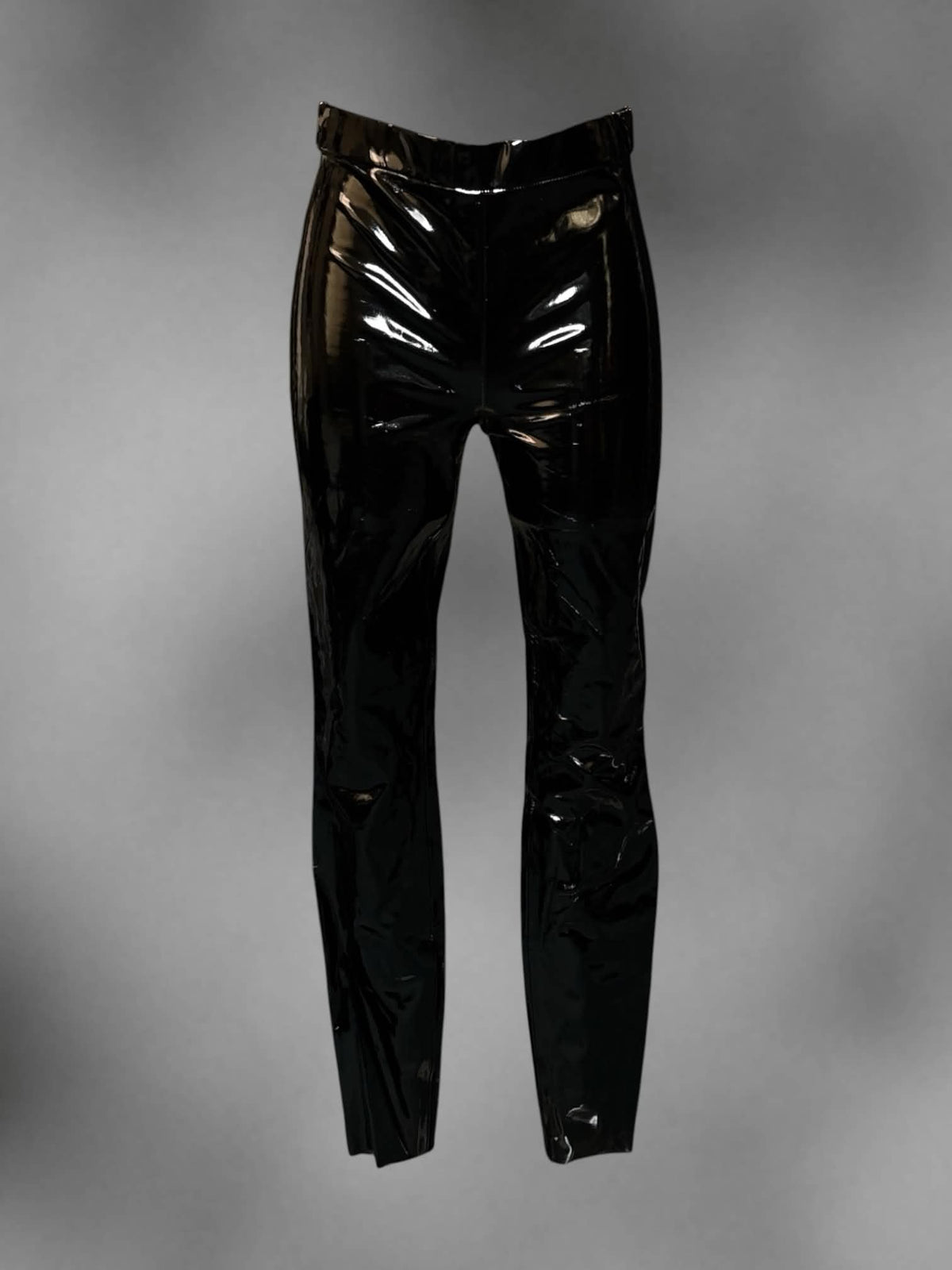 S Alice + Olivia NWT black high-waisted shiny faux leather pants with zipper on back