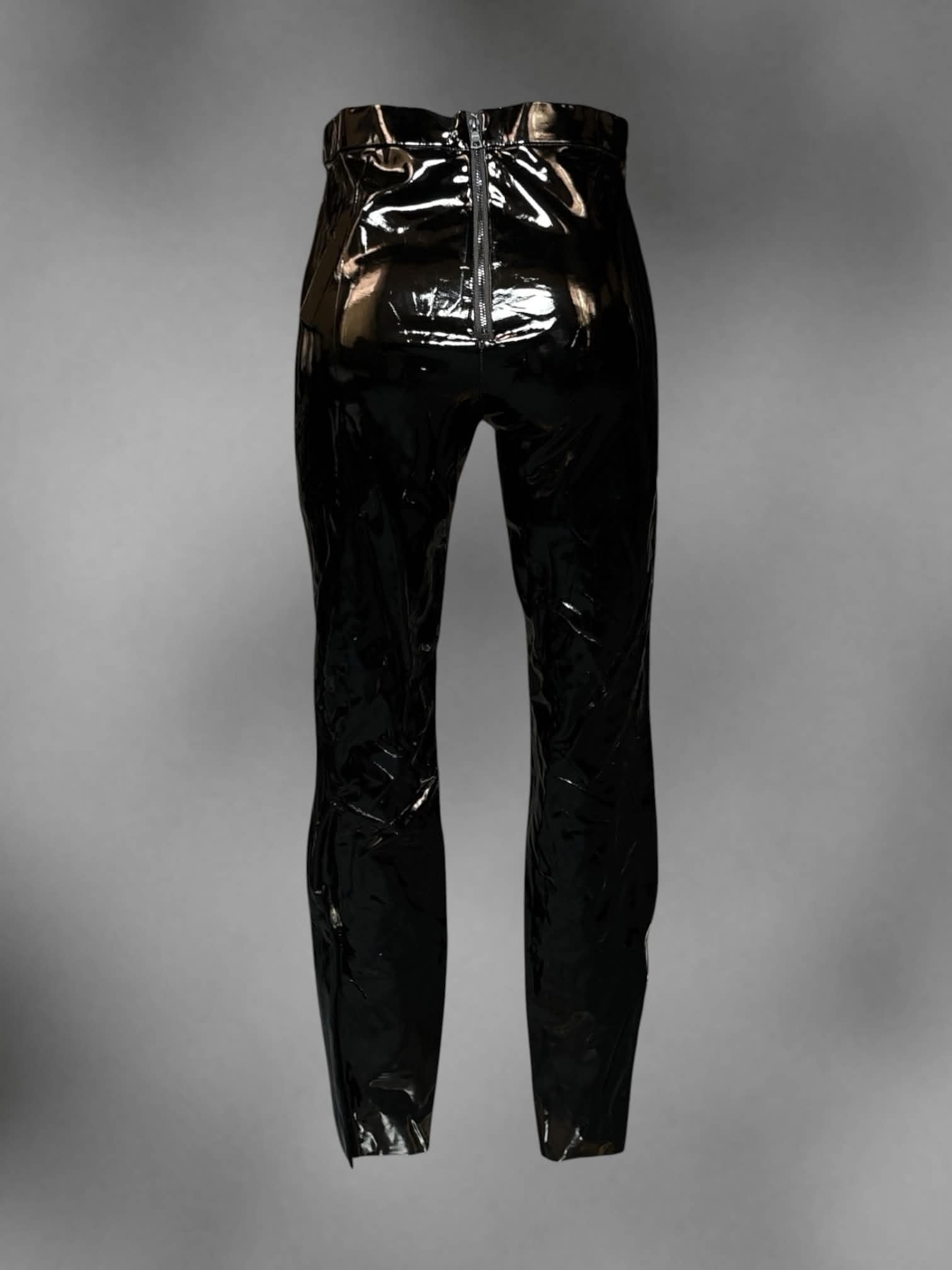 S Alice + Olivia NWT black high-waisted shiny faux leather pants with zipper on back