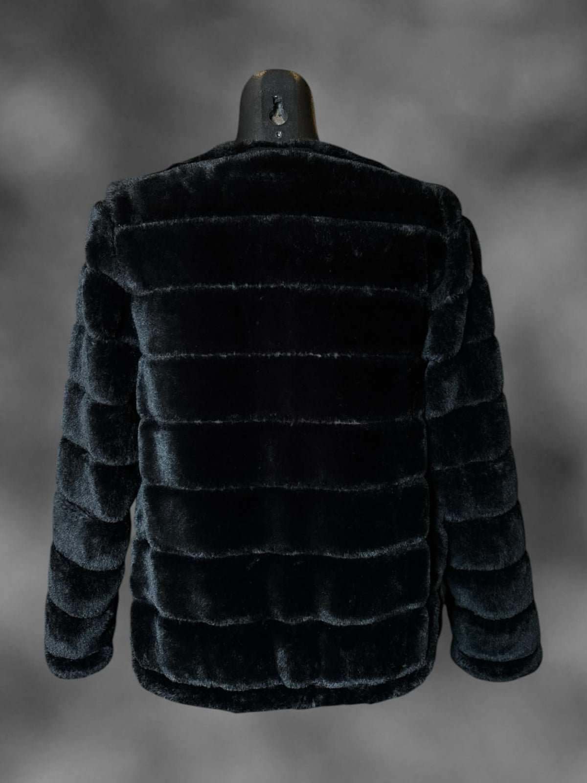 M Carmen black faux fur puffer coat with zipper and pockets on front