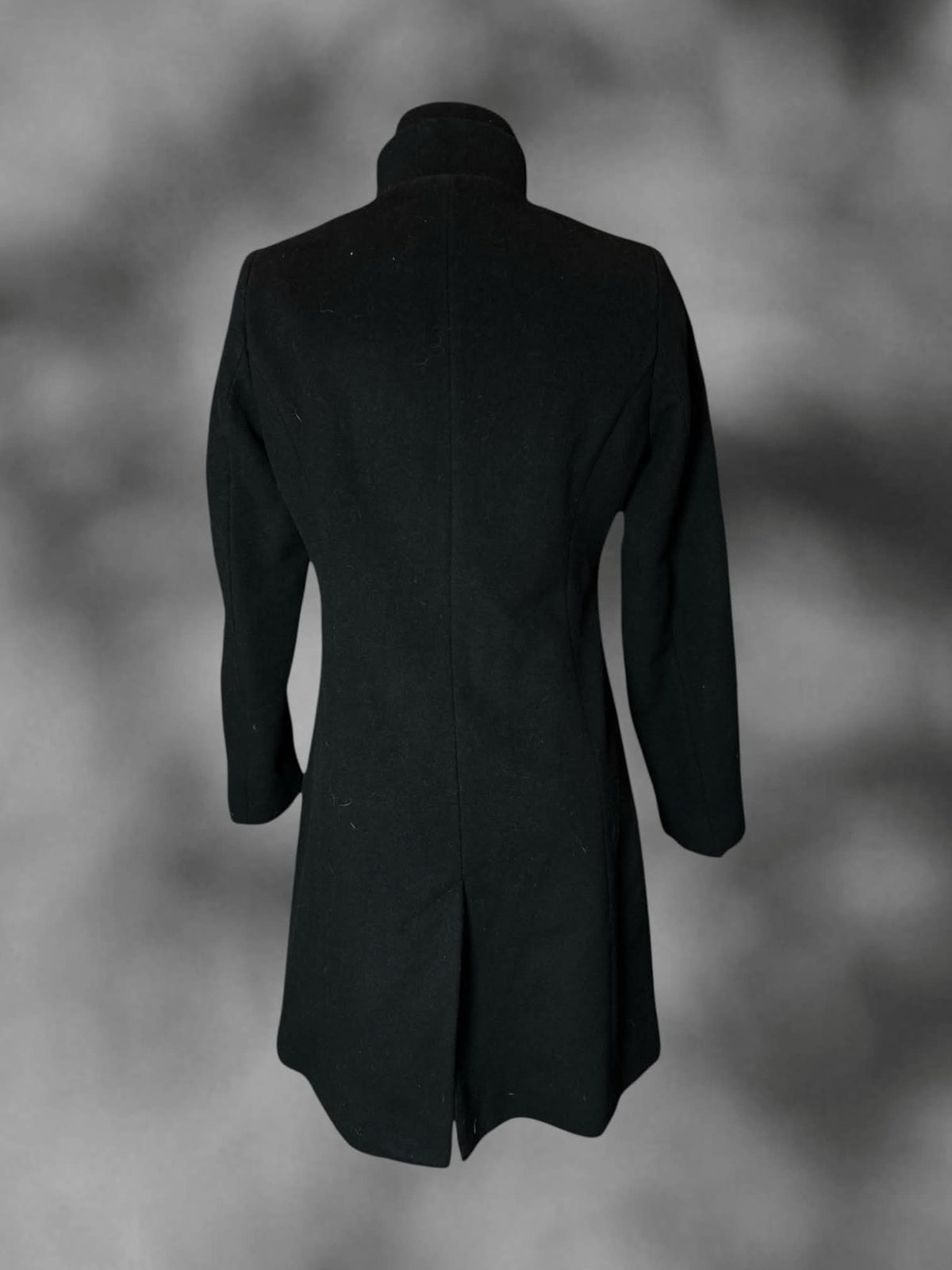 M DKNY black pea coat with snap buttons, and ruffle design on front