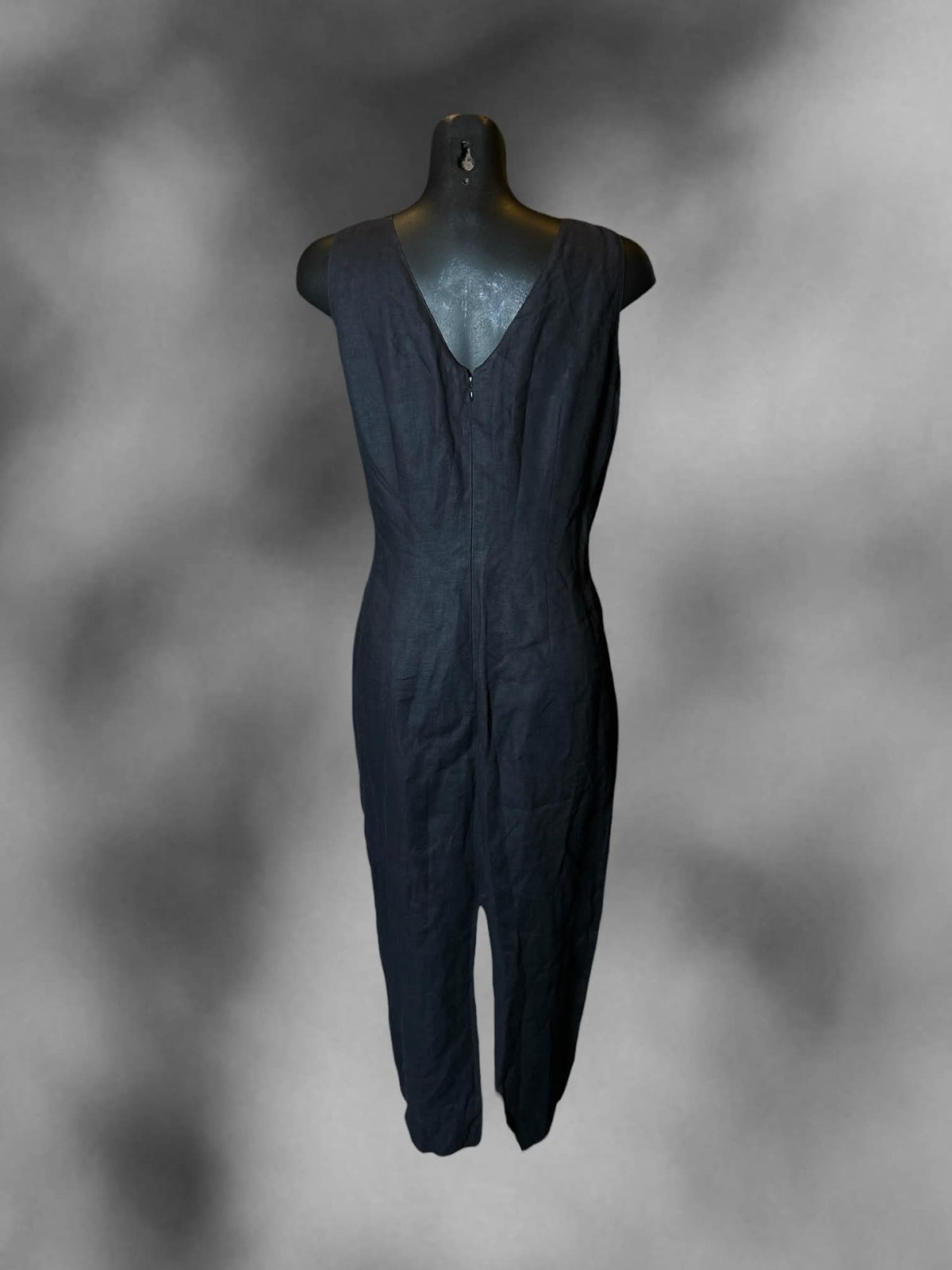 M Carole Little vintage black dress with embroidered design on front, and zipper on back