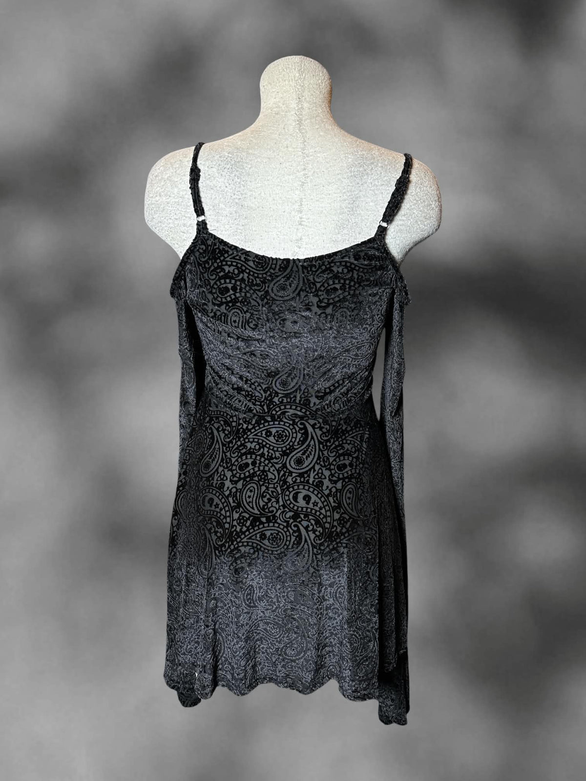 L Killstar black off-the-shoulder short dress with velvet paisley design