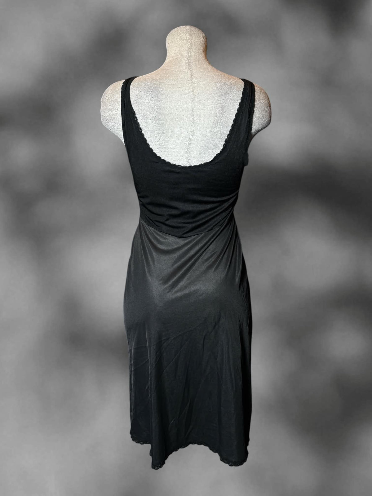 L Lord & Taylor vintage union-made black sheer slip dress with lace detailing
