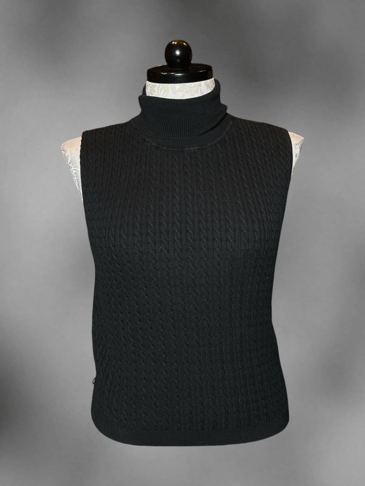 0X Ralph Lauren vintage black sleeveless knit turtleneck top with textured design