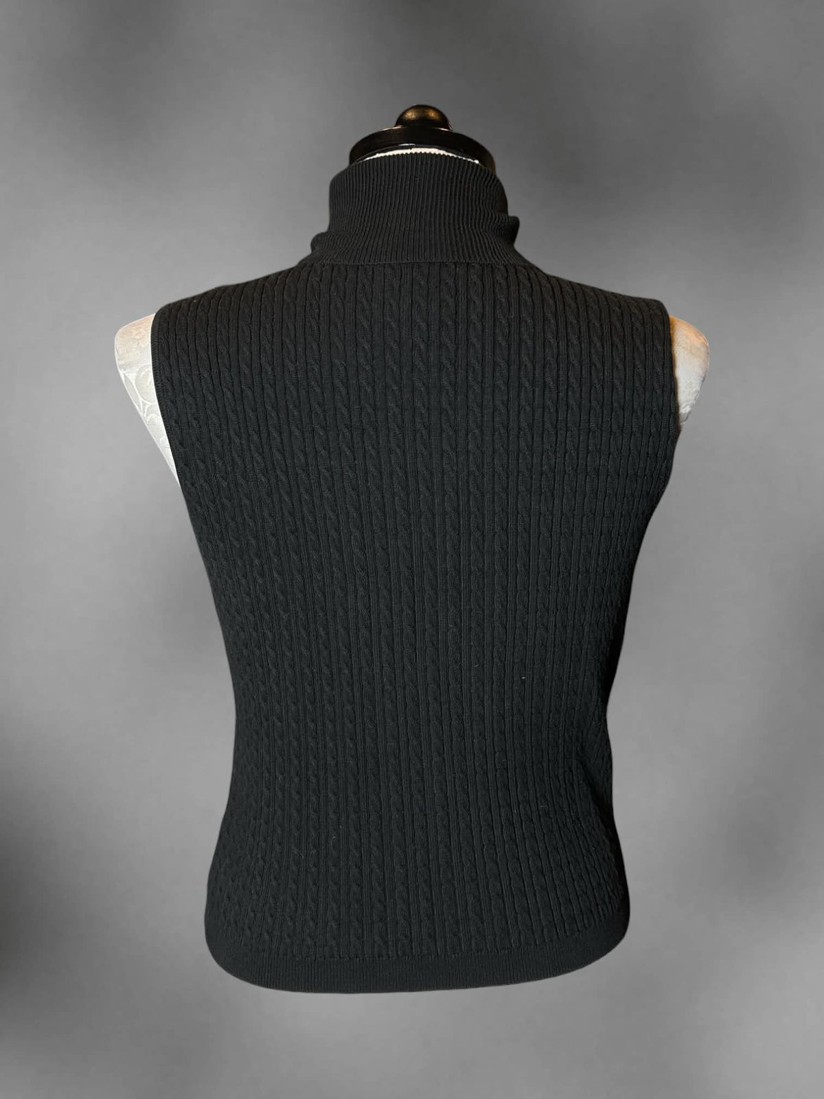 0X Ralph Lauren vintage black sleeveless knit turtleneck top with textured design