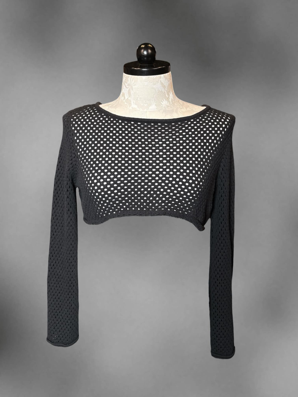 0X Forever 21 charcoal knit mesh long-sleeve crop top