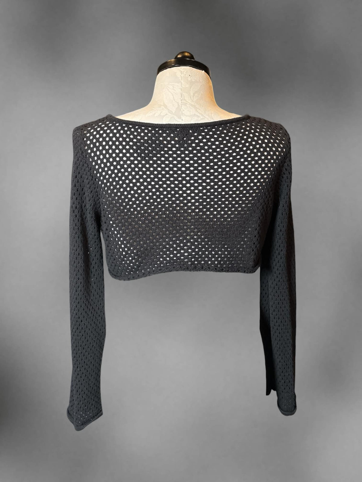 0X Forever 21 charcoal knit mesh long-sleeve crop top