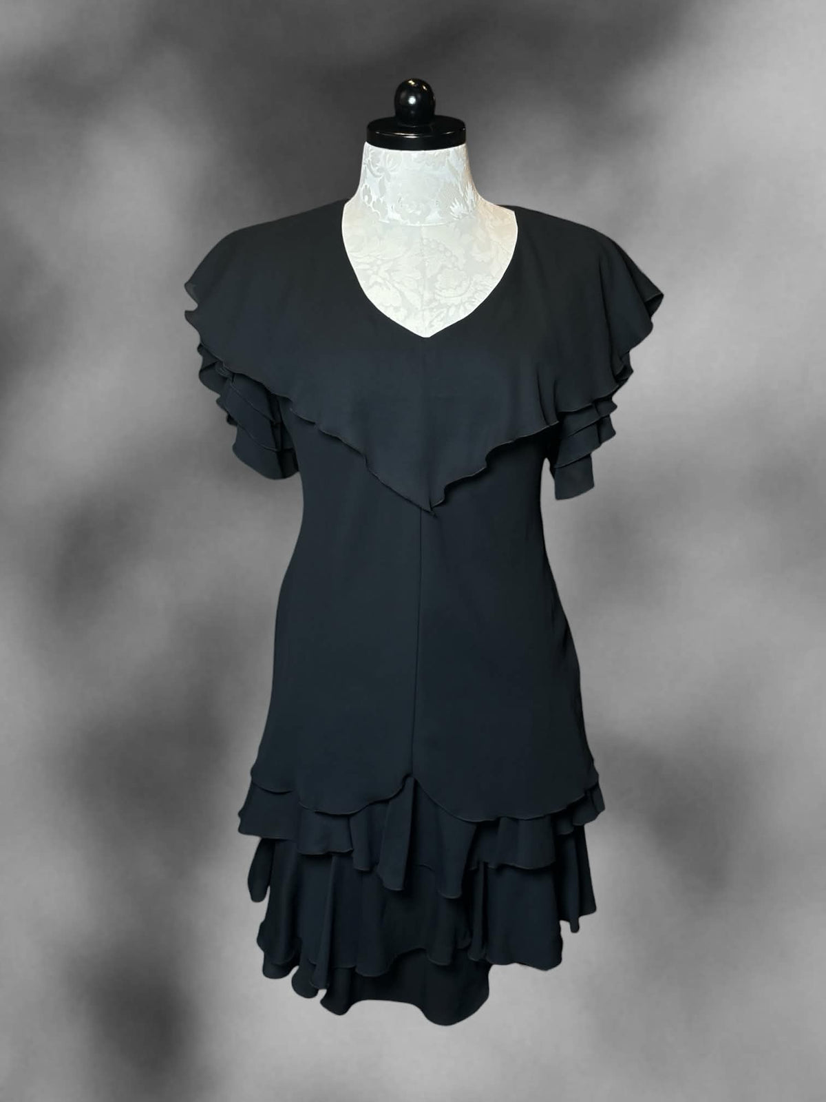 0X After Dark vintage black dress with ruffled layer design