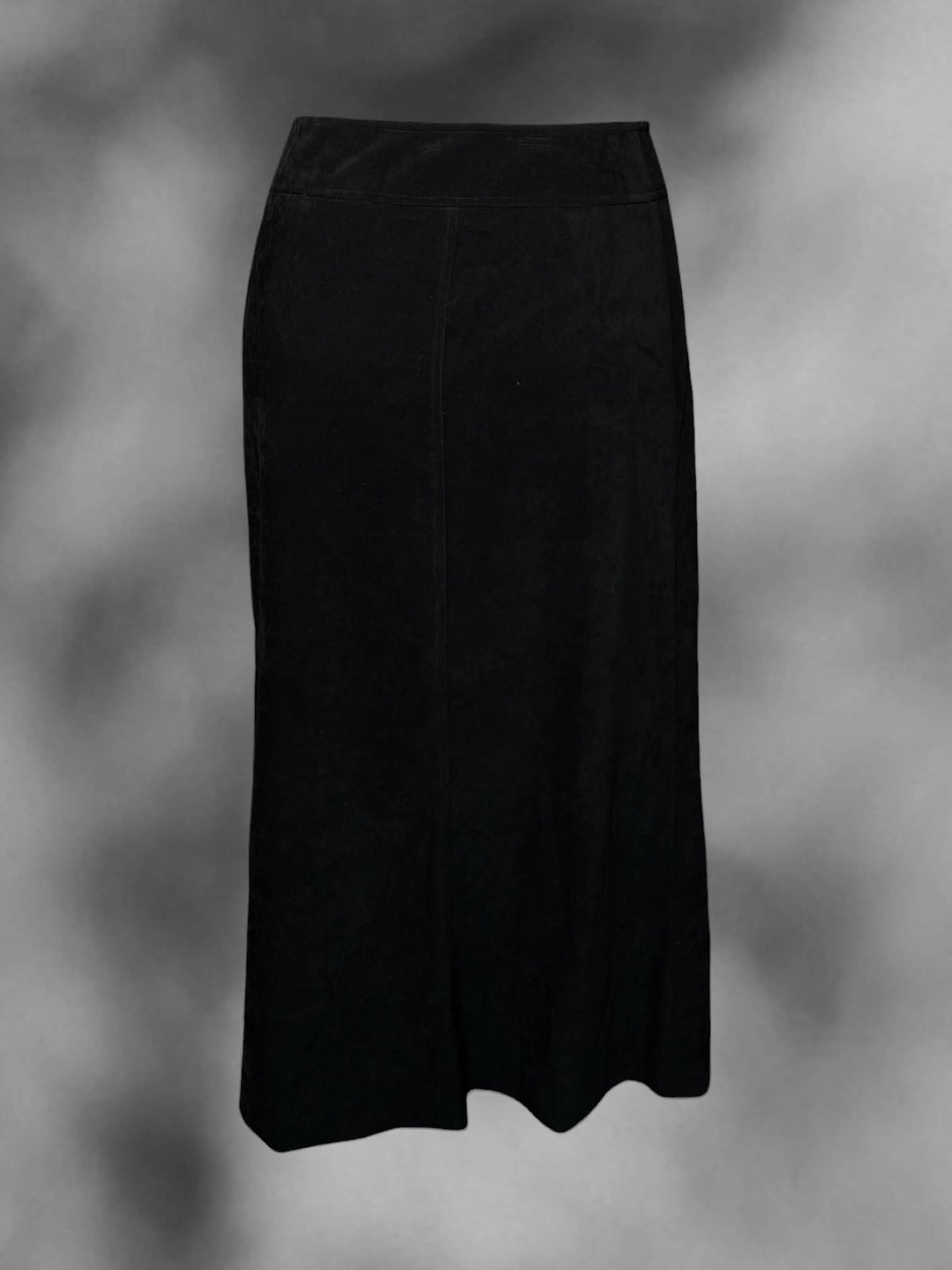 0X black “sued-like” skirt with zipper on side, and slit in skirt