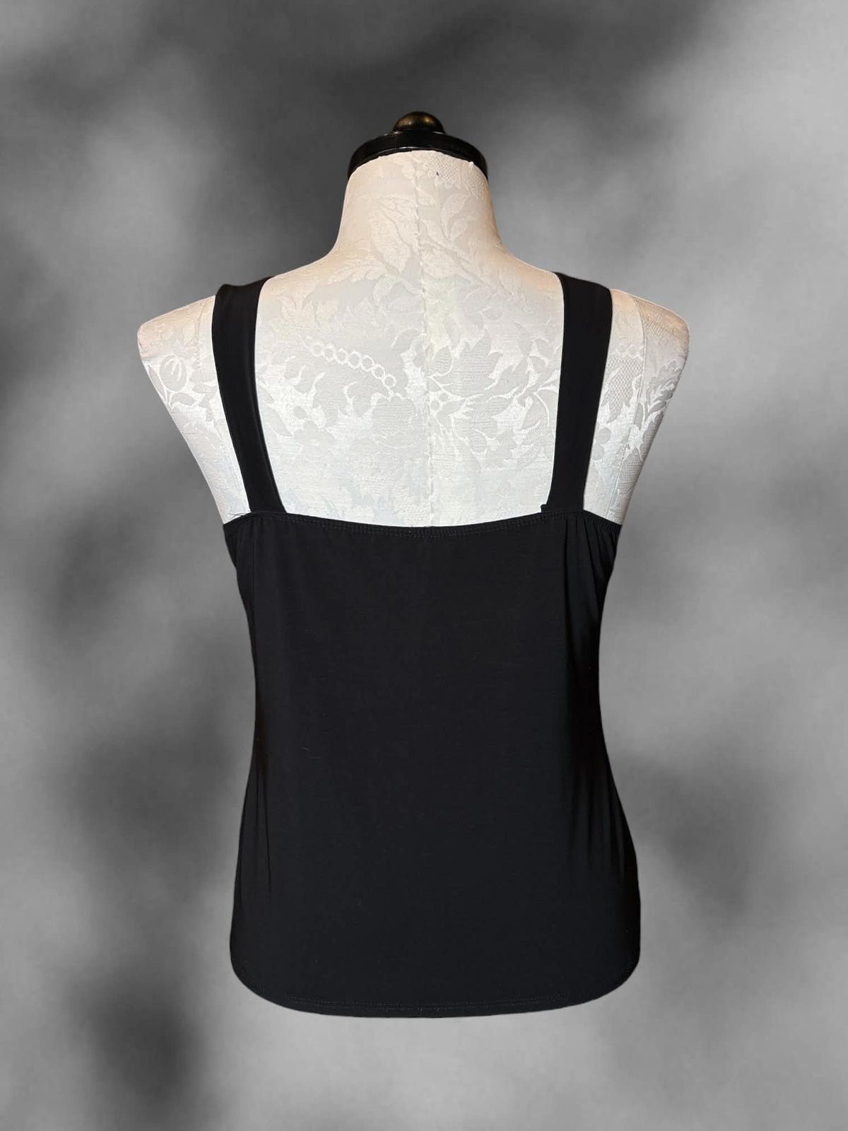 1X Gemma Y2K black tank top with bedazzled cinched design on front